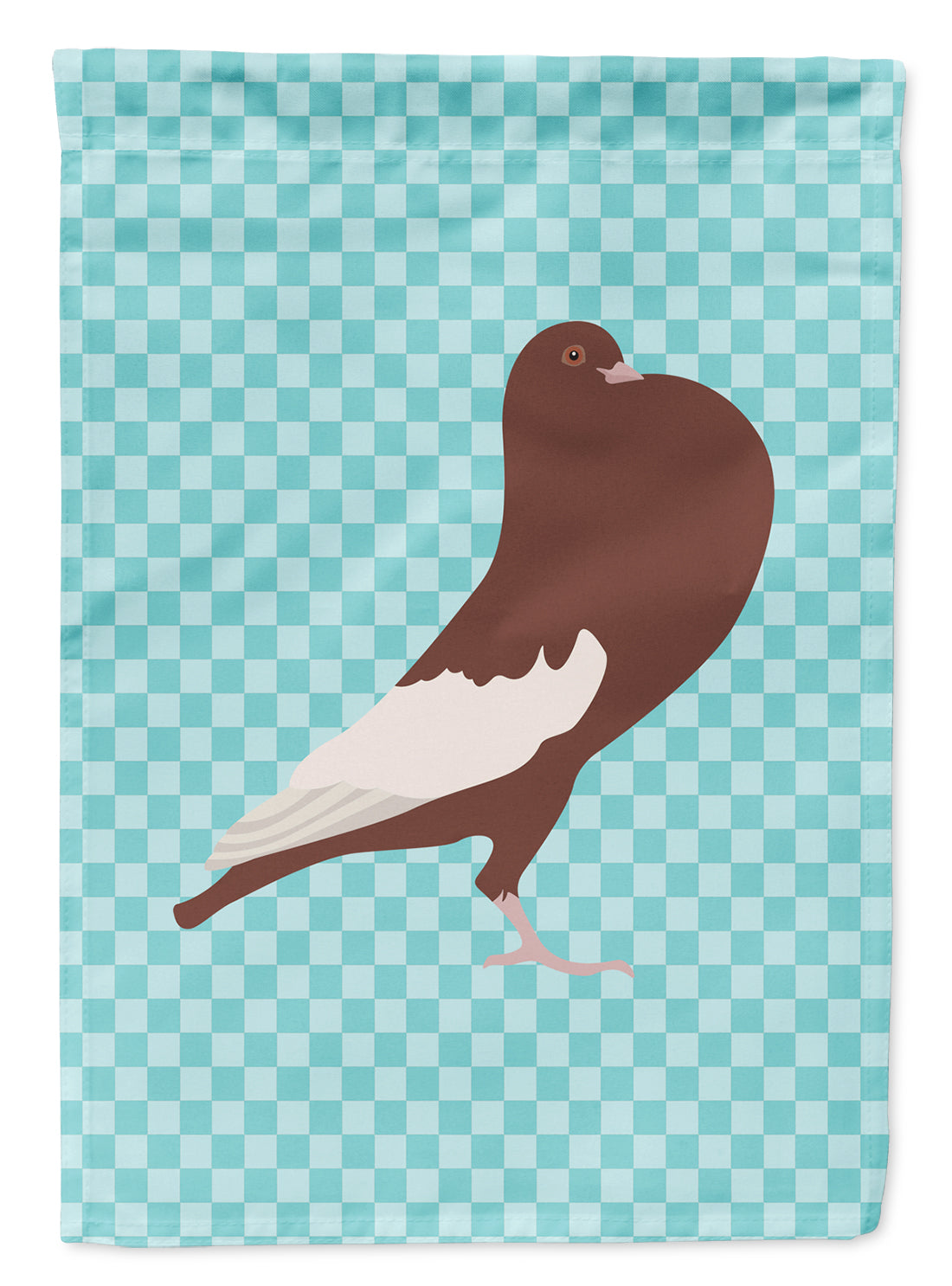 English Pouter Pigeon Blue Check Flag Garden Size  the-store.com.