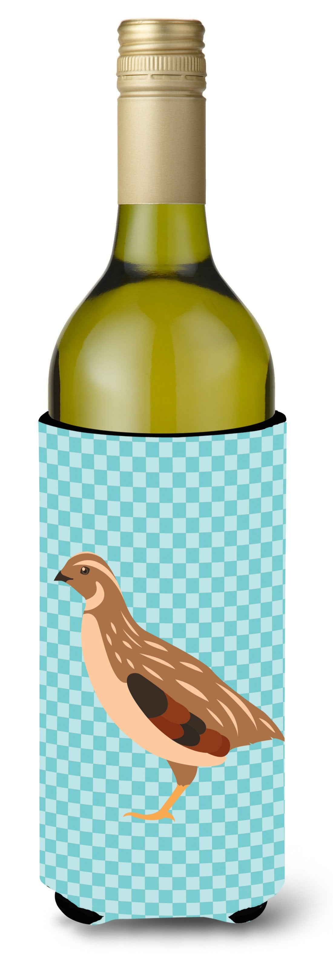 Golden Phoenix Quail Blue Check Wine Bottle Beverge Insulator Hugger BB8129LITERK by Caroline's Treasures