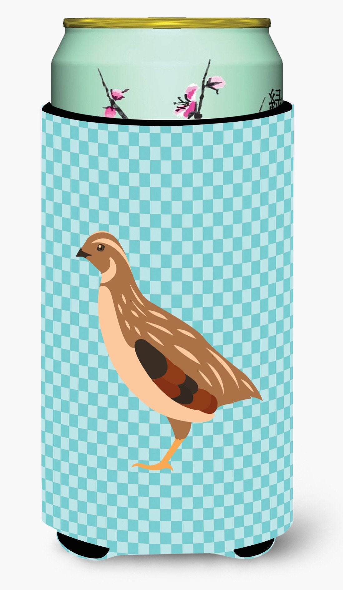 Golden Phoenix Quail Blue Check Tall Boy Beverage Insulator Hugger BB8129TBC by Caroline&#39;s Treasures