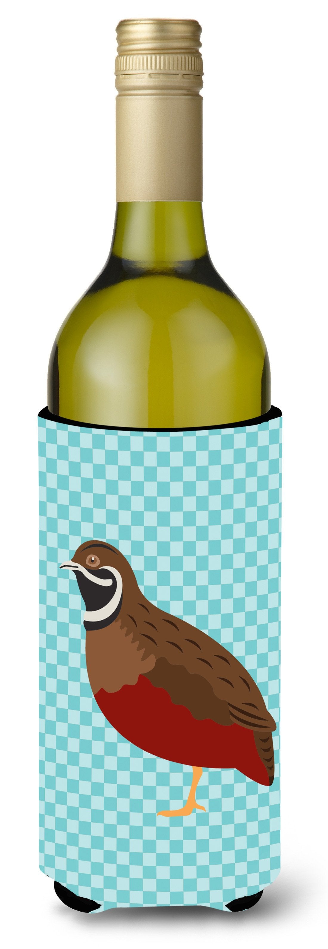 Chinese Painted or King Quail Blue Check Wine Bottle Beverge Insulator Hugger BB8130LITERK by Caroline's Treasures