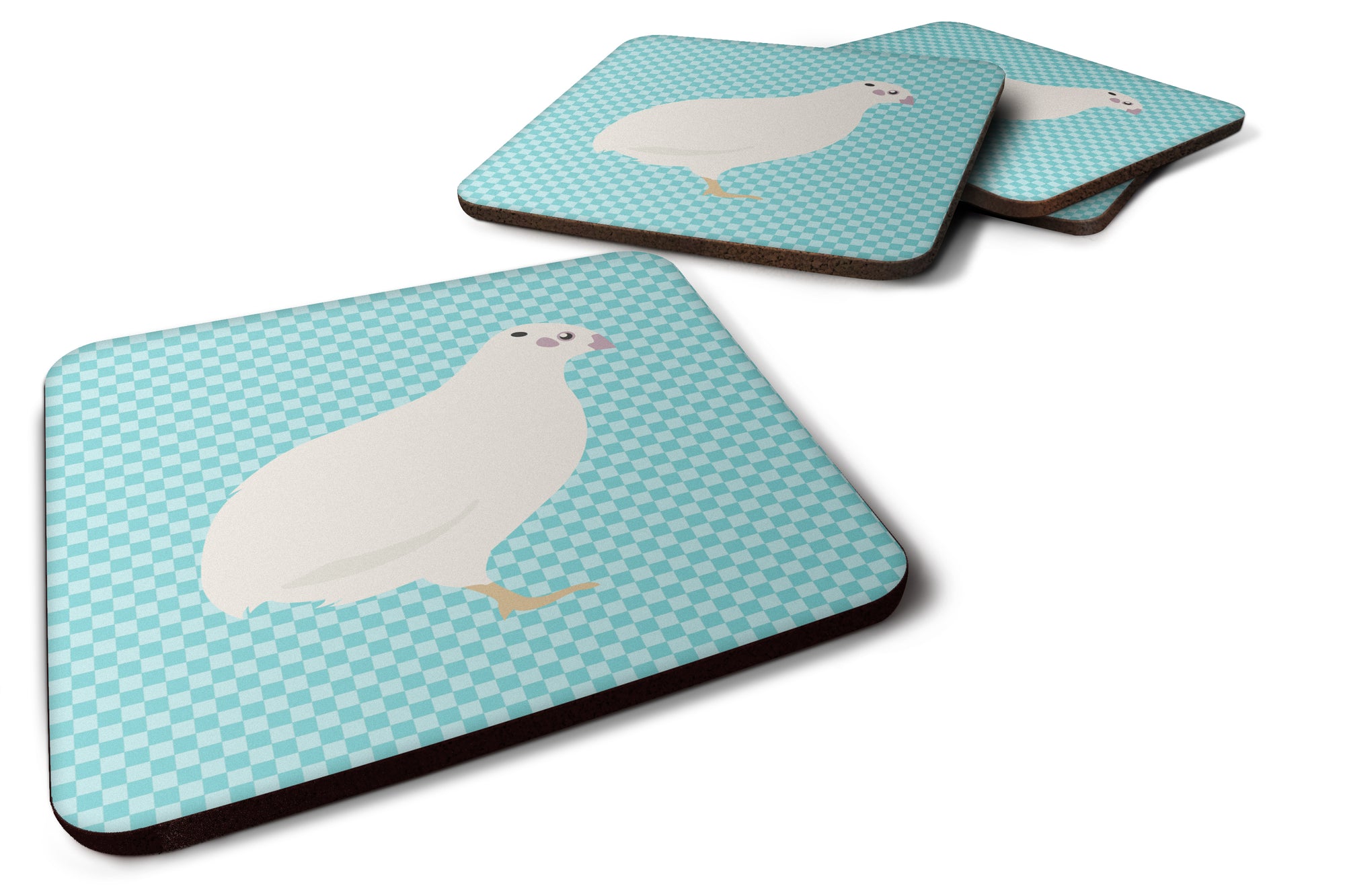 Texas Quail Blue Check Foam Coaster Set of 4 BB8131FC - the-store.com