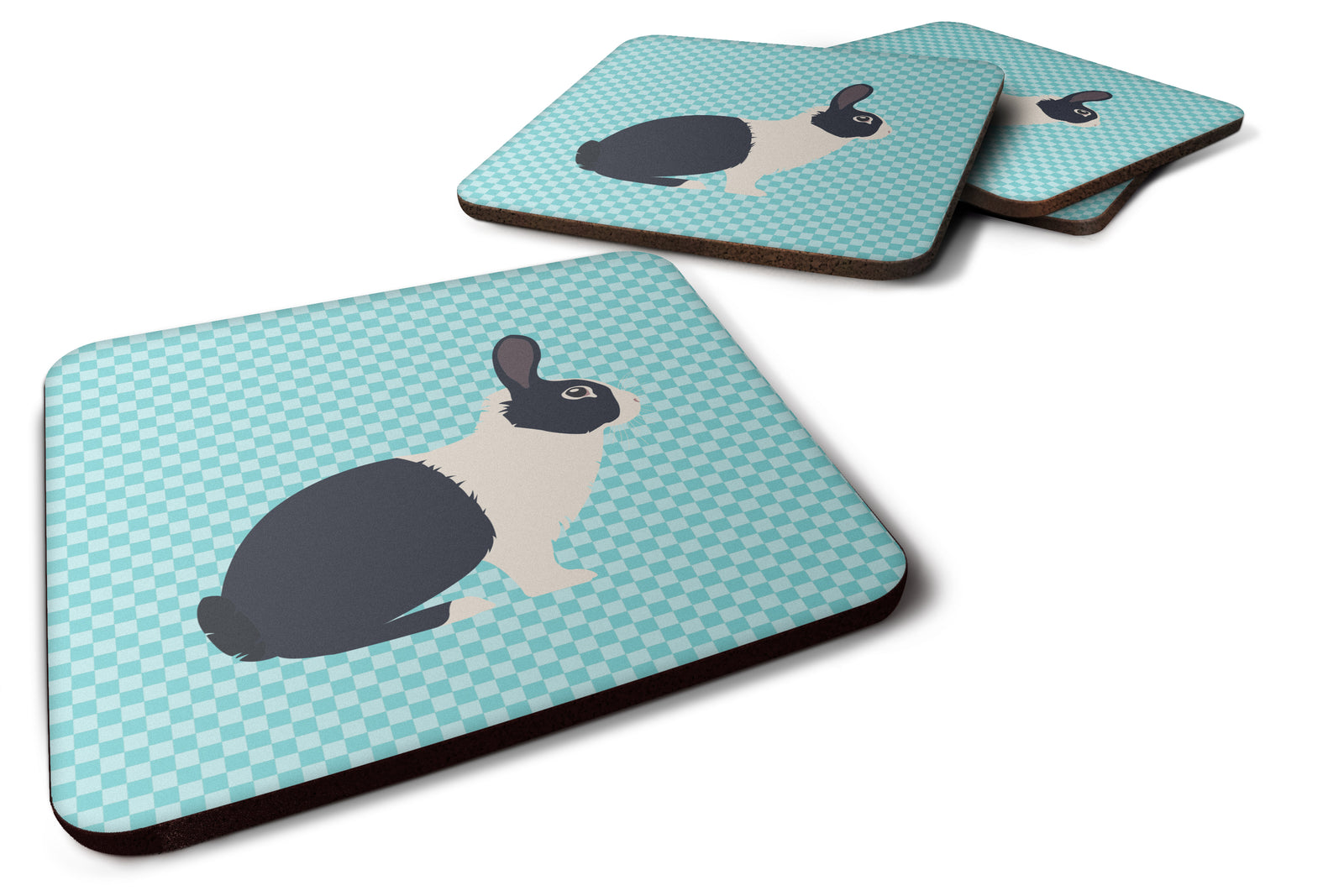 Dutch Rabbit Blue Check Foam Coaster Set of 4 BB8132FC - the-store.com