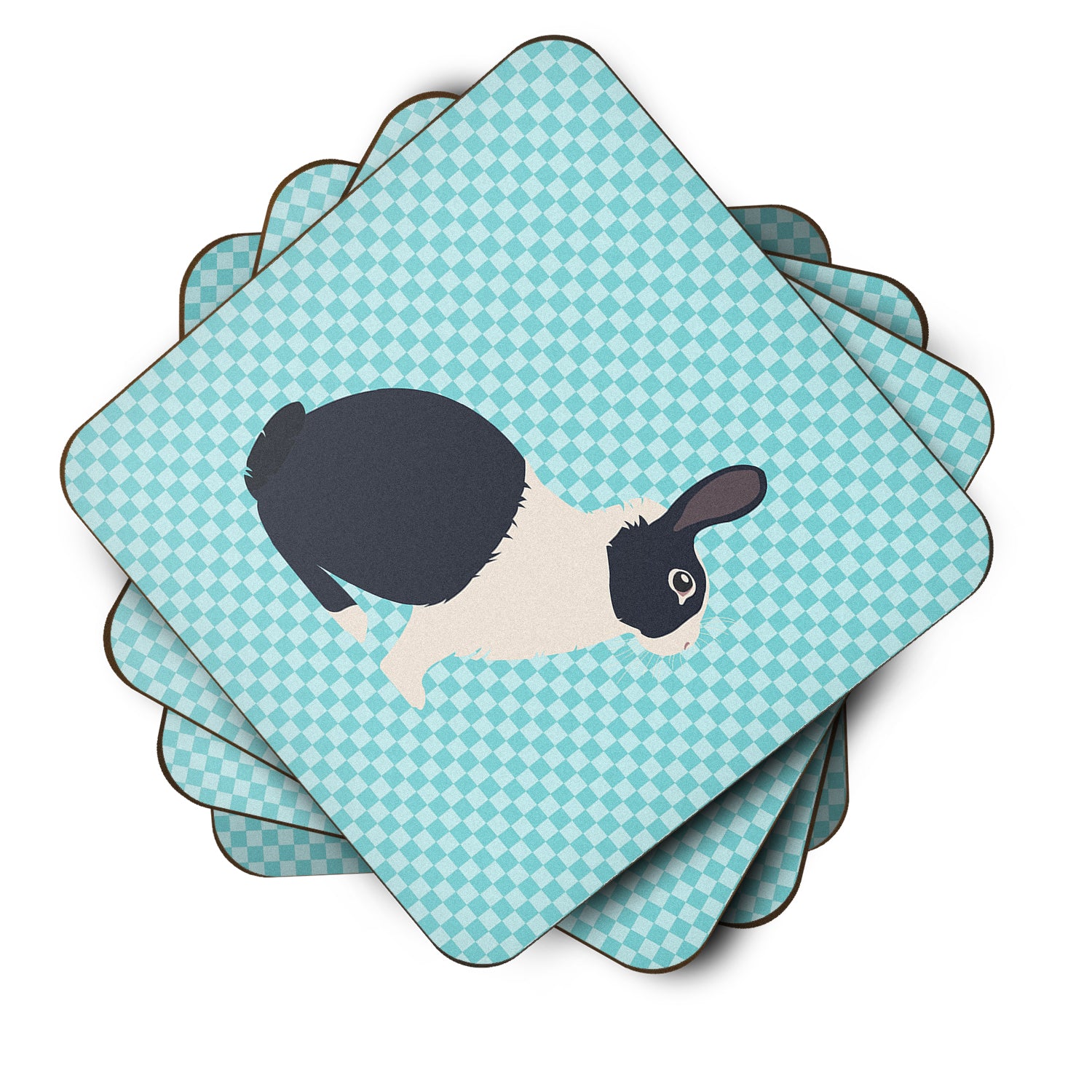 Dutch Rabbit Blue Check Foam Coaster Set of 4 BB8132FC - the-store.com