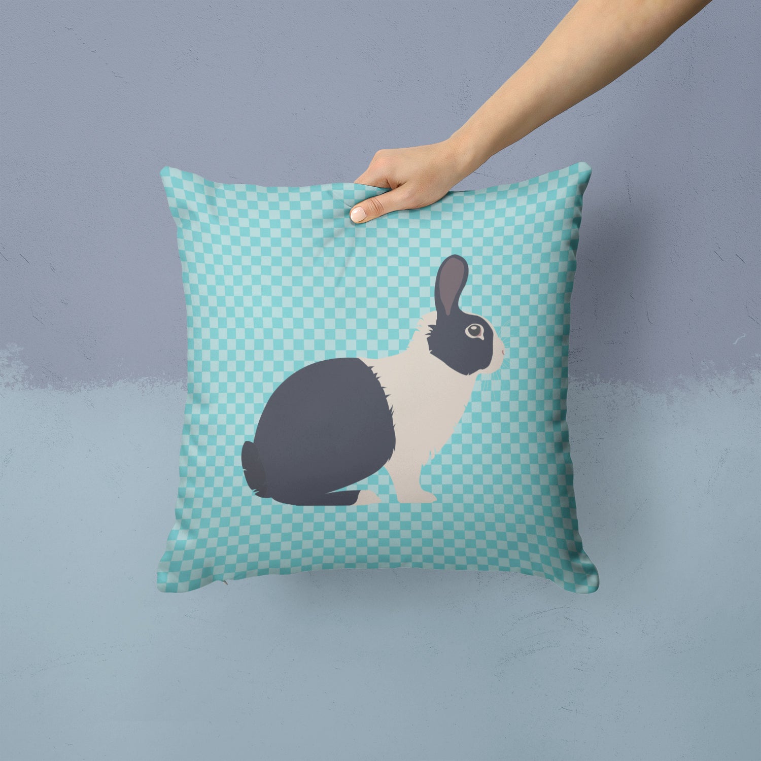 Dutch Rabbit Blue Check Fabric Decorative Pillow BB8132PW1414 - the-store.com