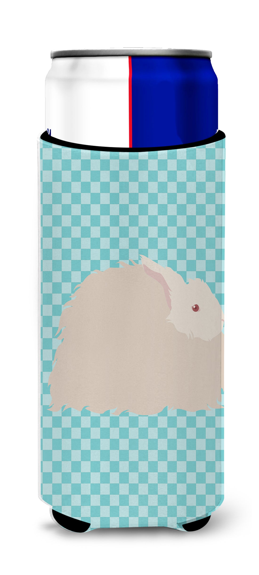 Fluffy Angora Rabbit Blue Check  Ultra Hugger for slim cans  the-store.com.