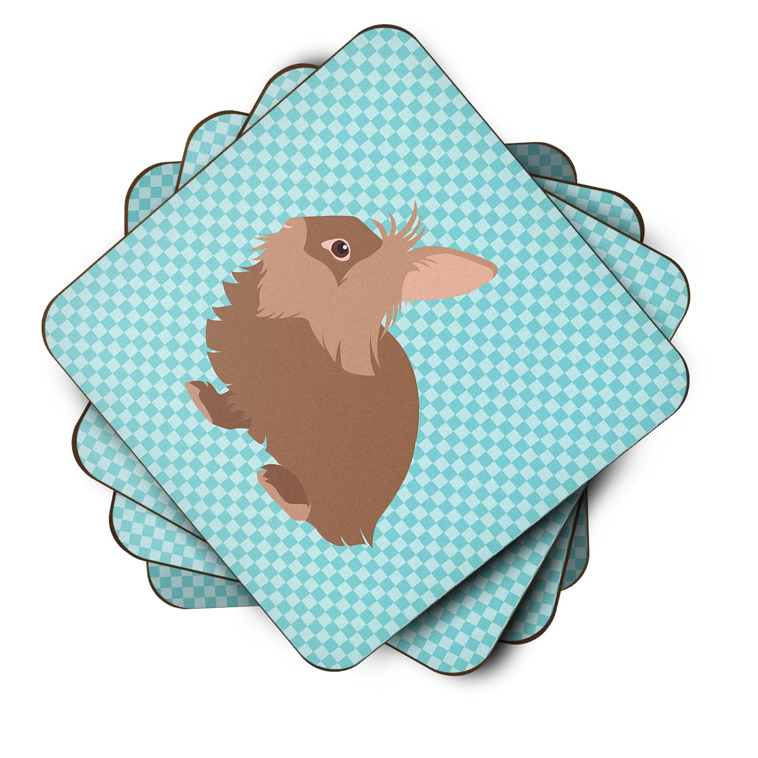 Lionhead Rabbit Blue Check Foam Coaster Set of 4 BB8134FC - the-store.com