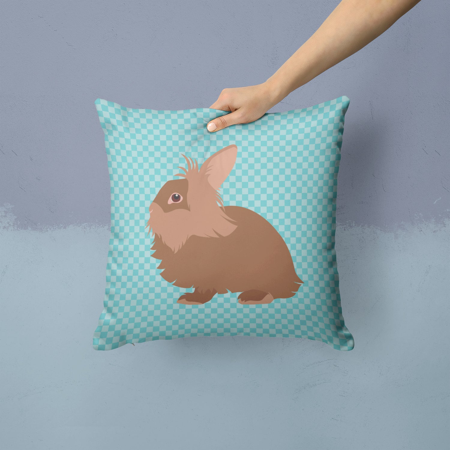 Lionhead Rabbit Blue Check Fabric Decorative Pillow BB8134PW1414 - the-store.com