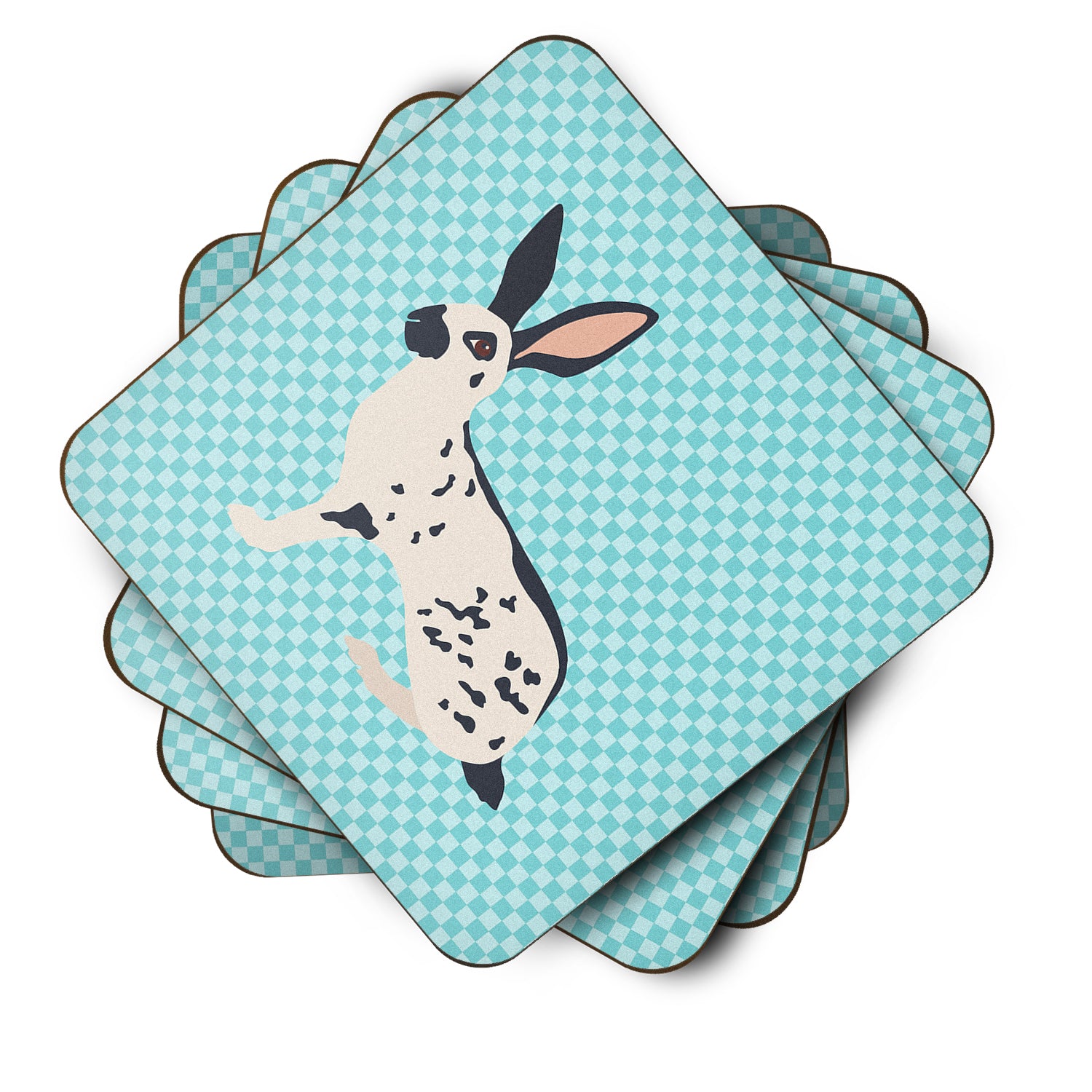 English Spot Rabbit Blue Check Foam Coaster Set of 4 BB8135FC - the-store.com