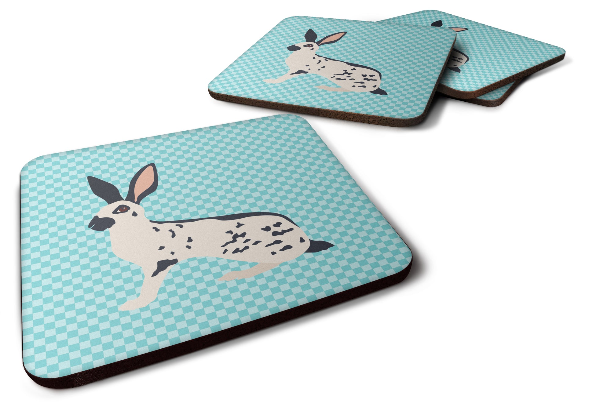 English Spot Rabbit Blue Check Foam Coaster Set of 4 BB8135FC - the-store.com