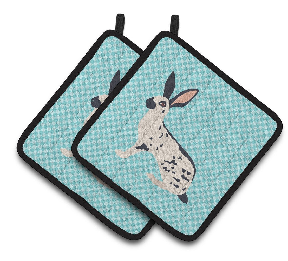 English Spot Rabbit Blue Check Pair of Pot Holders BB8135PTHD by Caroline's Treasures