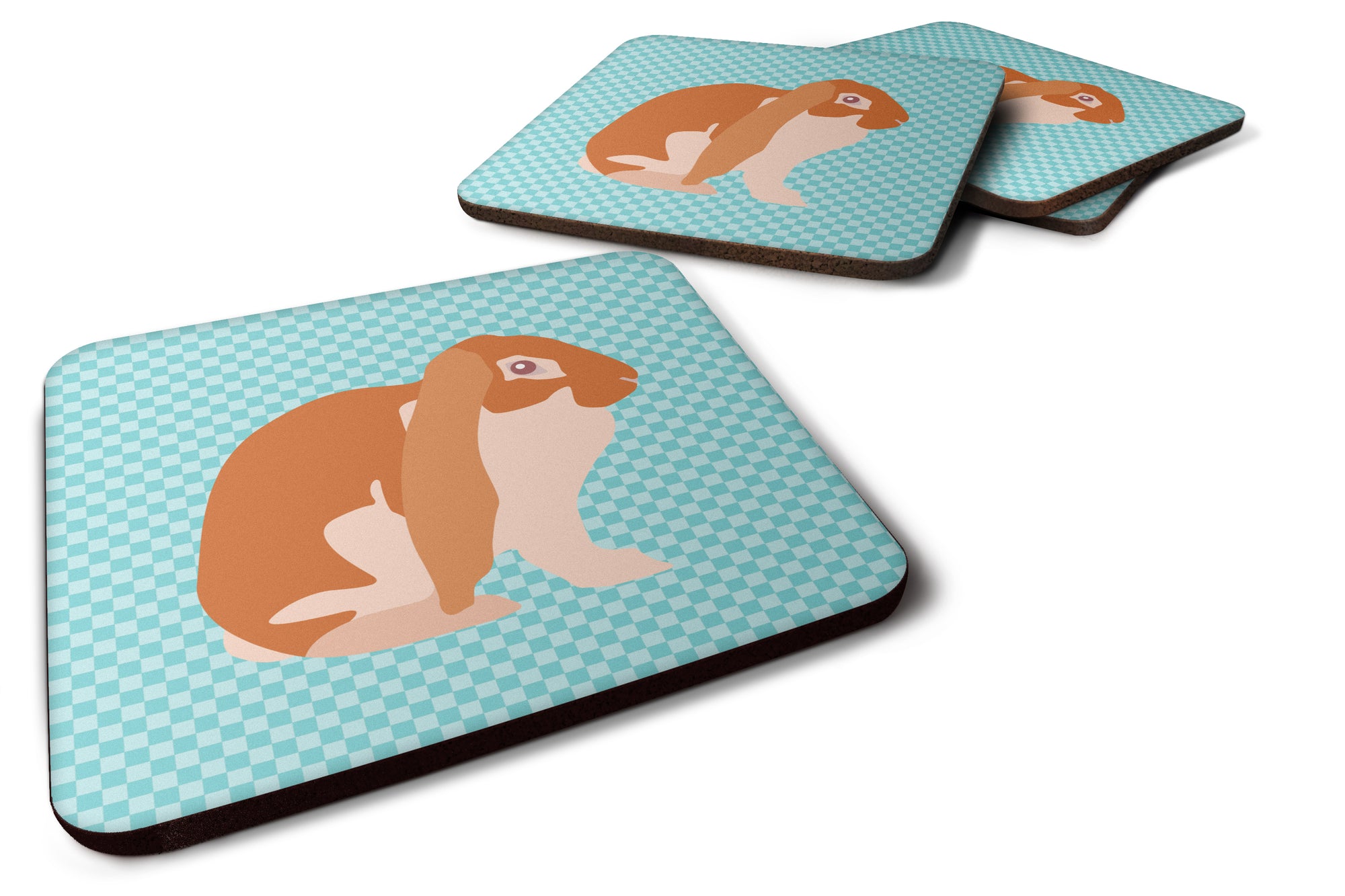 English Lop Rabbit Blue Check Foam Coaster Set of 4 BB8136FC - the-store.com