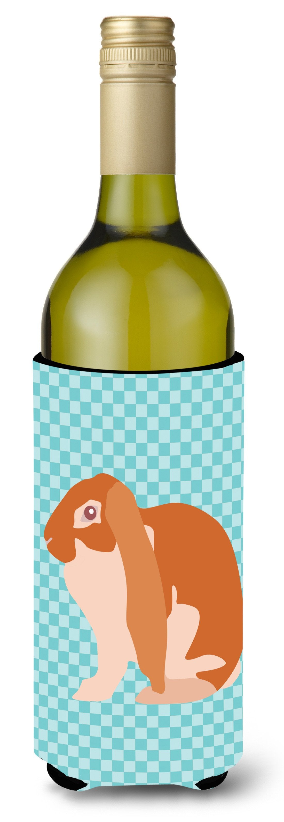 English Lop Rabbit Blue Check Wine Bottle Beverge Insulator Hugger BB8136LITERK by Caroline's Treasures