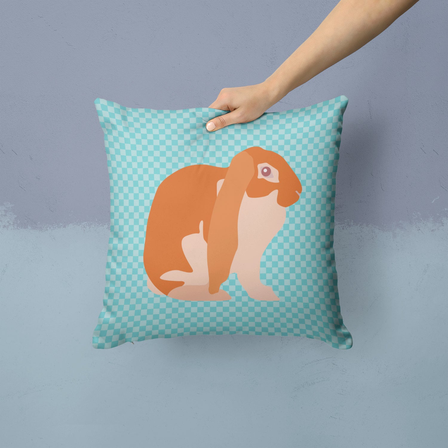 English Lop Rabbit Blue Check Fabric Decorative Pillow BB8136PW1414 - the-store.com