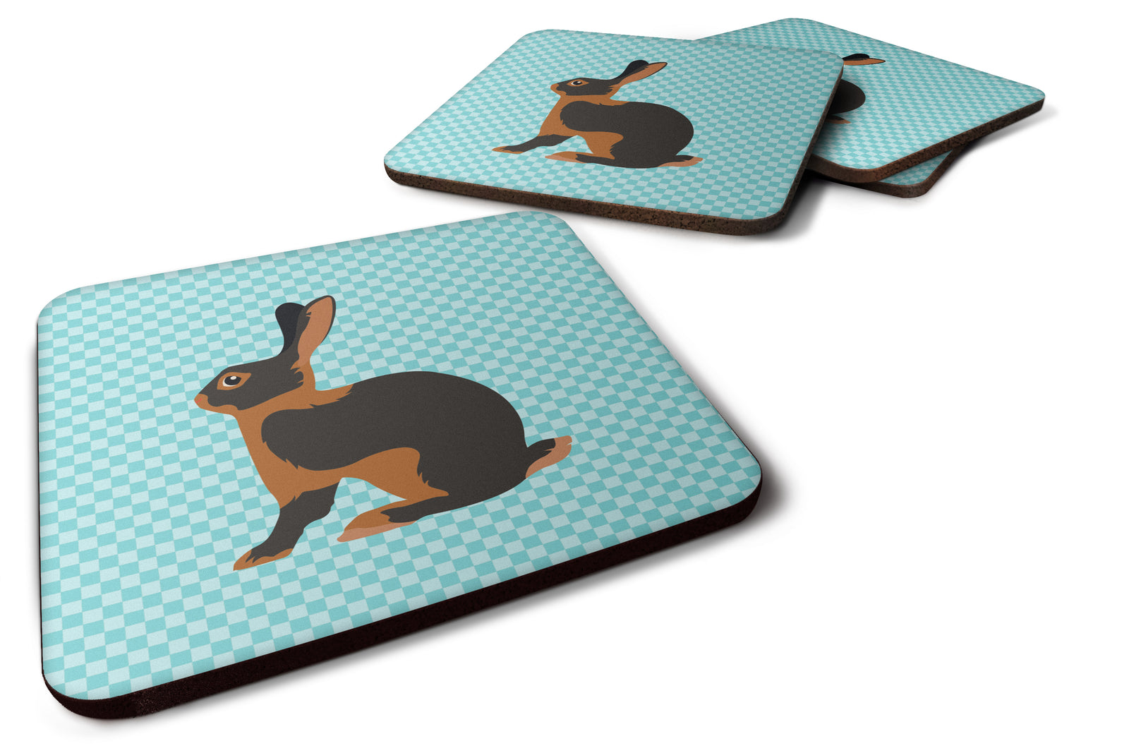 Tan Rabbit Blue Check Foam Coaster Set of 4 BB8137FC - the-store.com