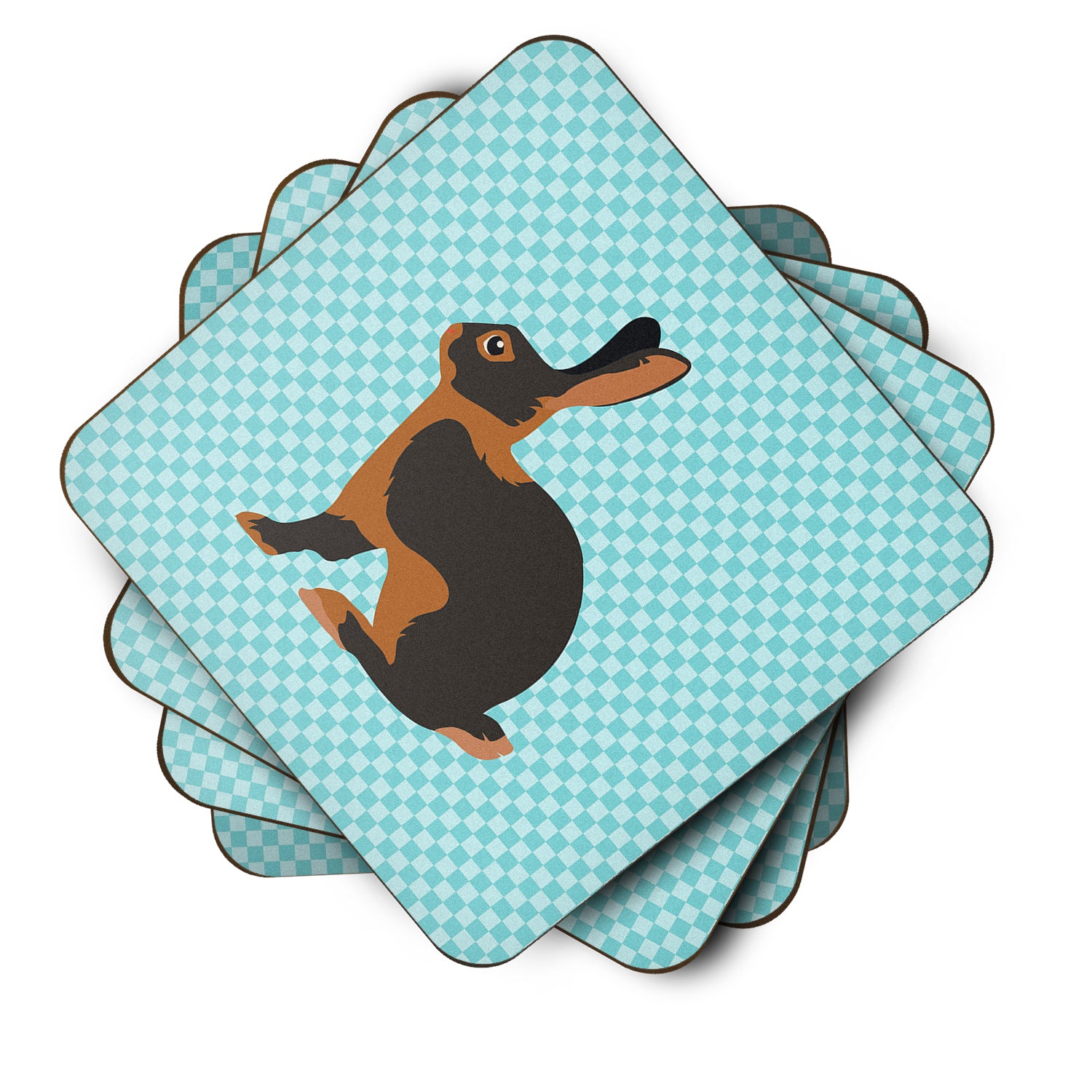 Tan Rabbit Blue Check Foam Coaster Set of 4 BB8137FC - the-store.com