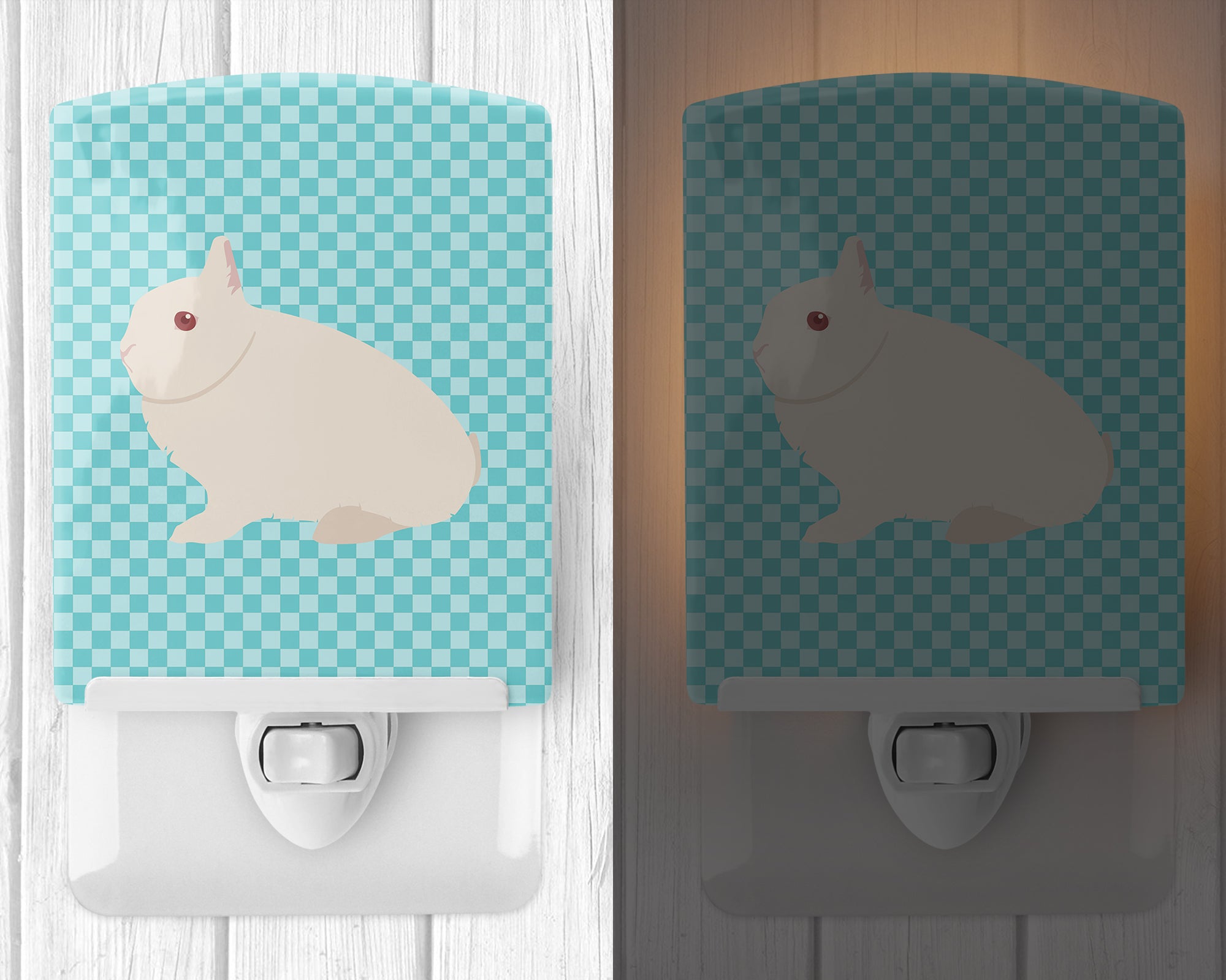 Hermelin Rabbit Blue Check Ceramic Night Light BB8138CNL - the-store.com