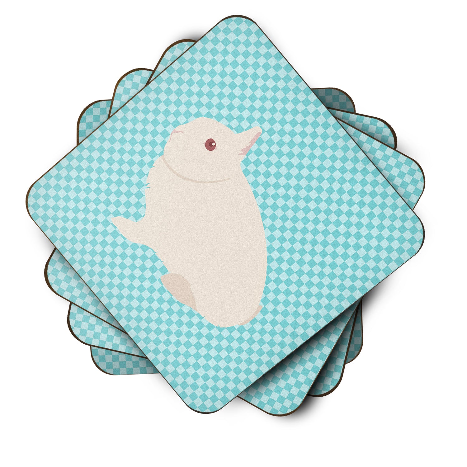 Hermelin Rabbit Blue Check Foam Coaster Set of 4 BB8138FC - the-store.com