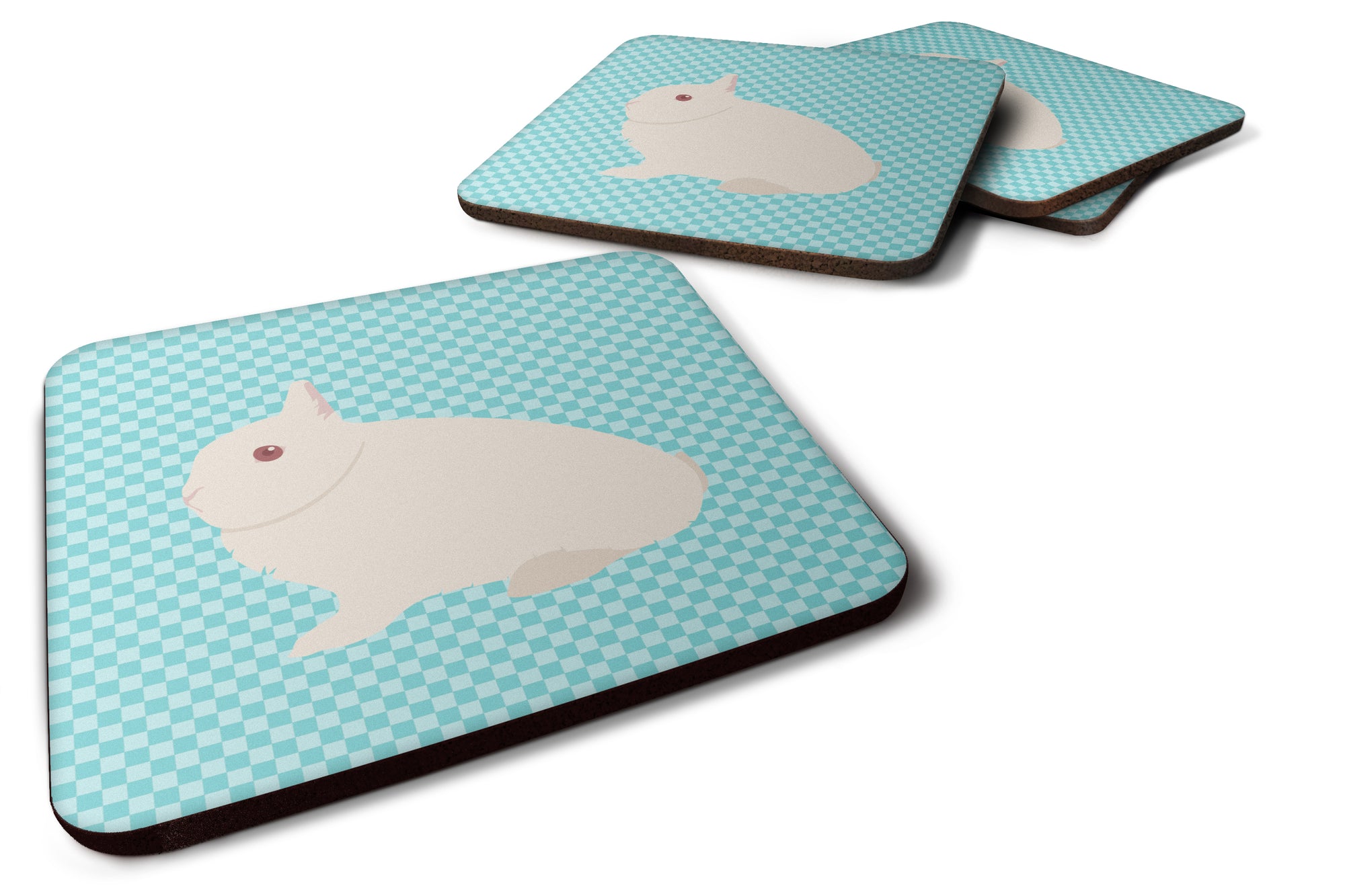 Hermelin Rabbit Blue Check Foam Coaster Set of 4 BB8138FC - the-store.com