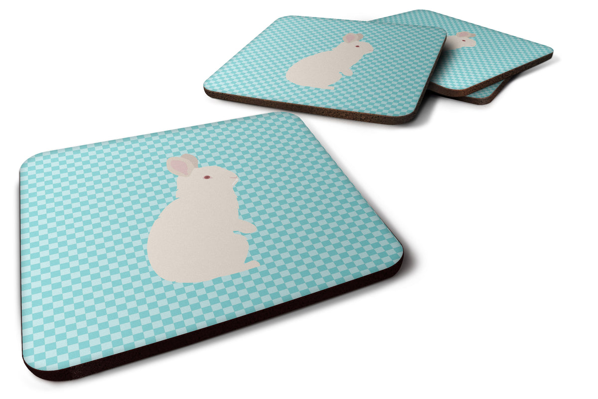 New Zealand White Rabbit Blue Check Foam Coaster Set of 4 BB8139FC - the-store.com