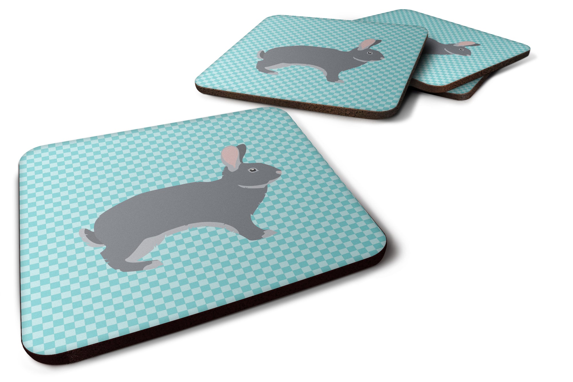 Giant Chinchilla Rabbit Blue Check Foam Coaster Set of 4 BB8140FC - the-store.com