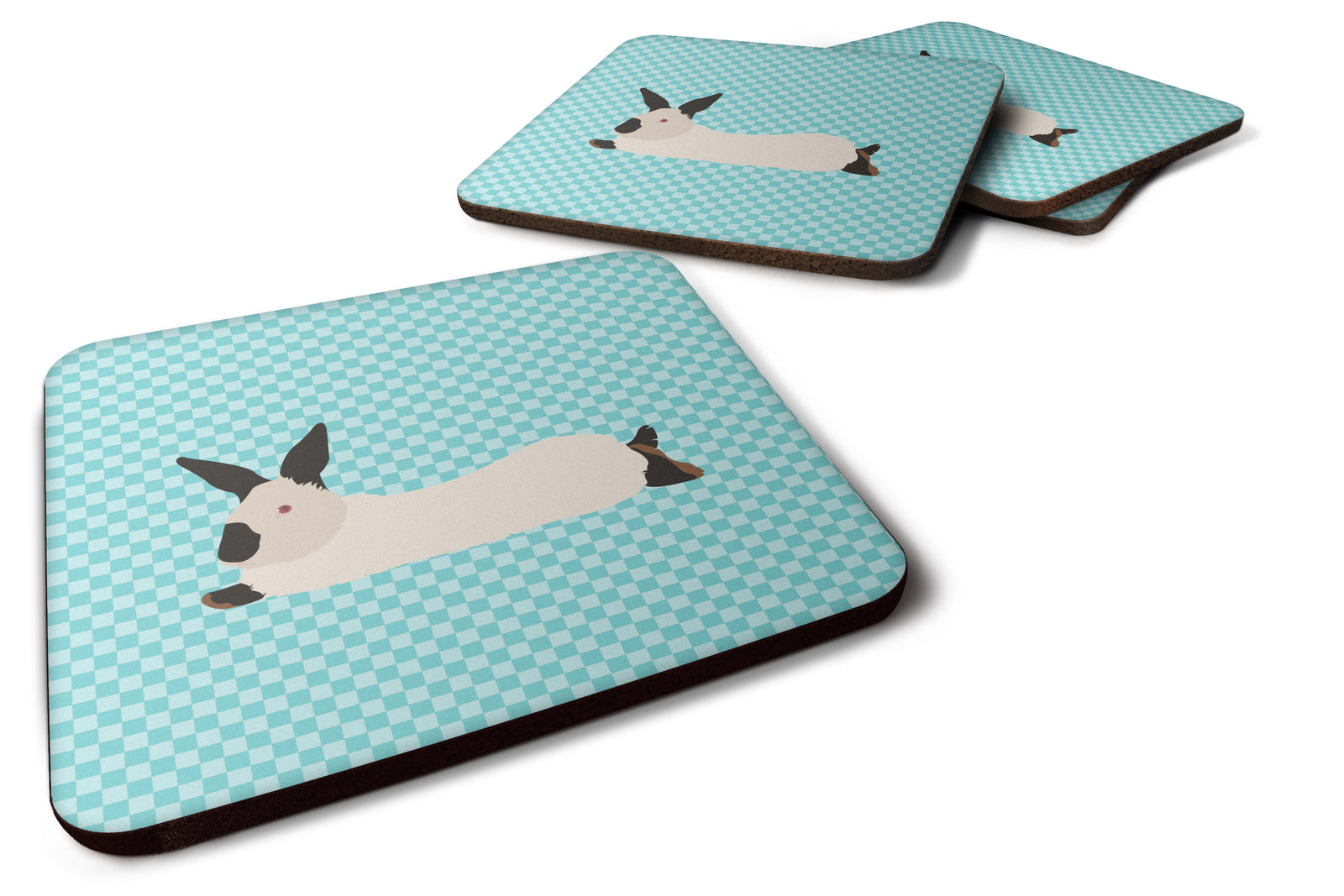 California White Rabbit Blue Check Foam Coaster Set of 4 BB8141FC - the-store.com