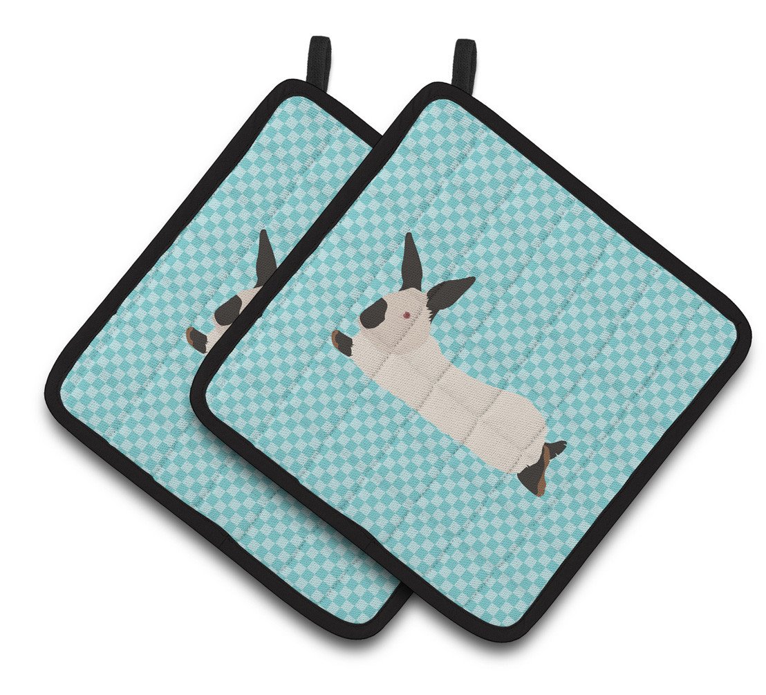 California White Rabbit Blue Check Pair of Pot Holders BB8141PTHD by Caroline&#39;s Treasures