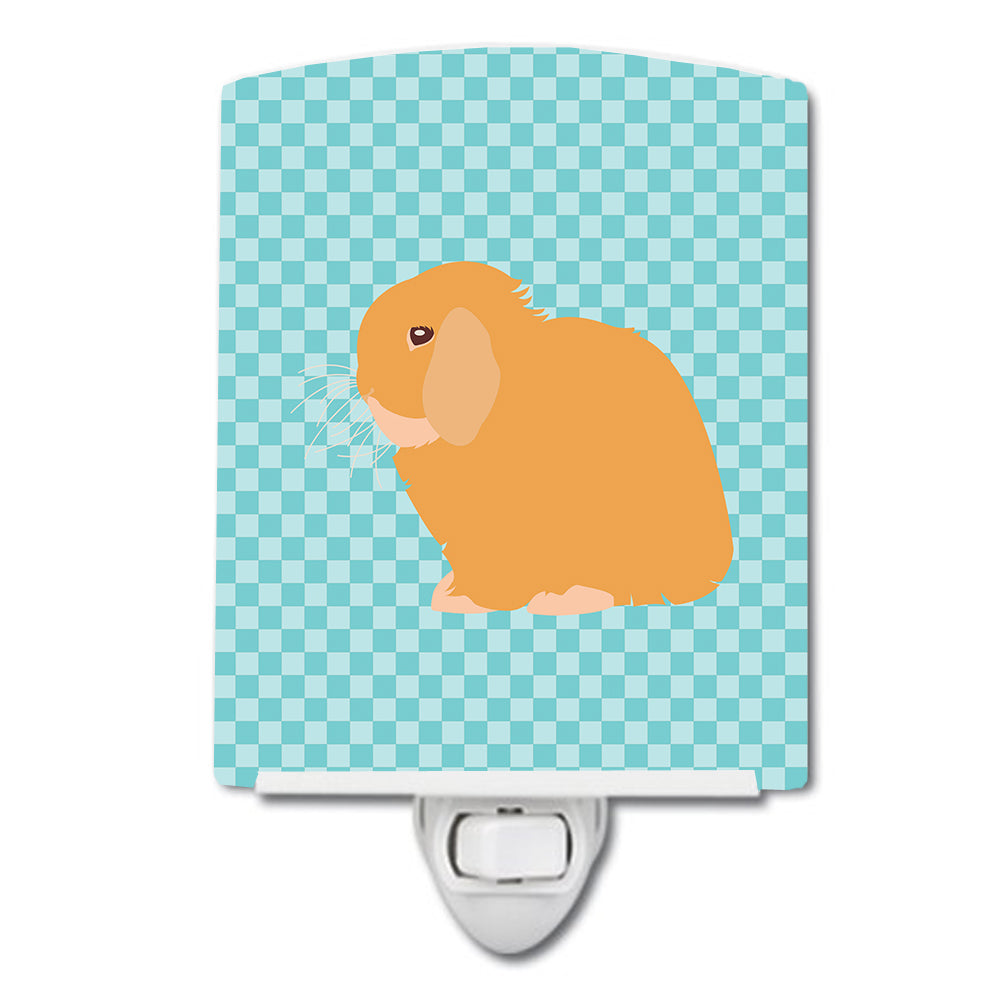 Holland Lop Rabbit Blue Check Ceramic Night Light BB8142CNL - the-store.com