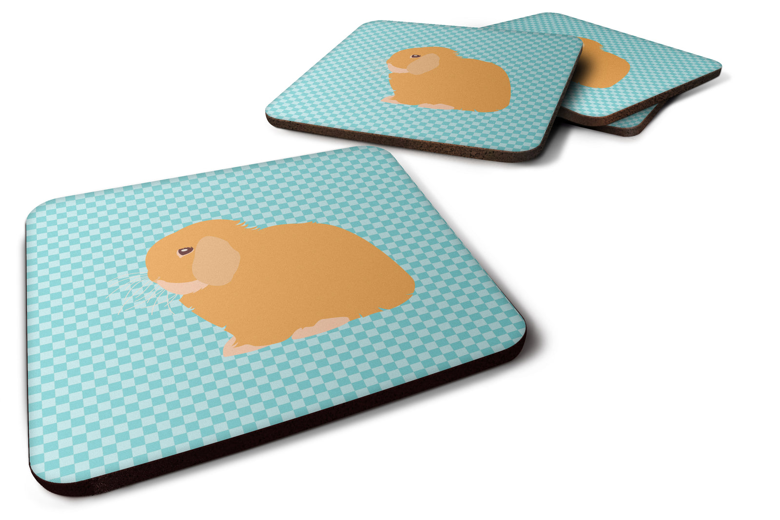 Holland Lop Rabbit Blue Check Foam Coaster Set of 4 BB8142FC - the-store.com