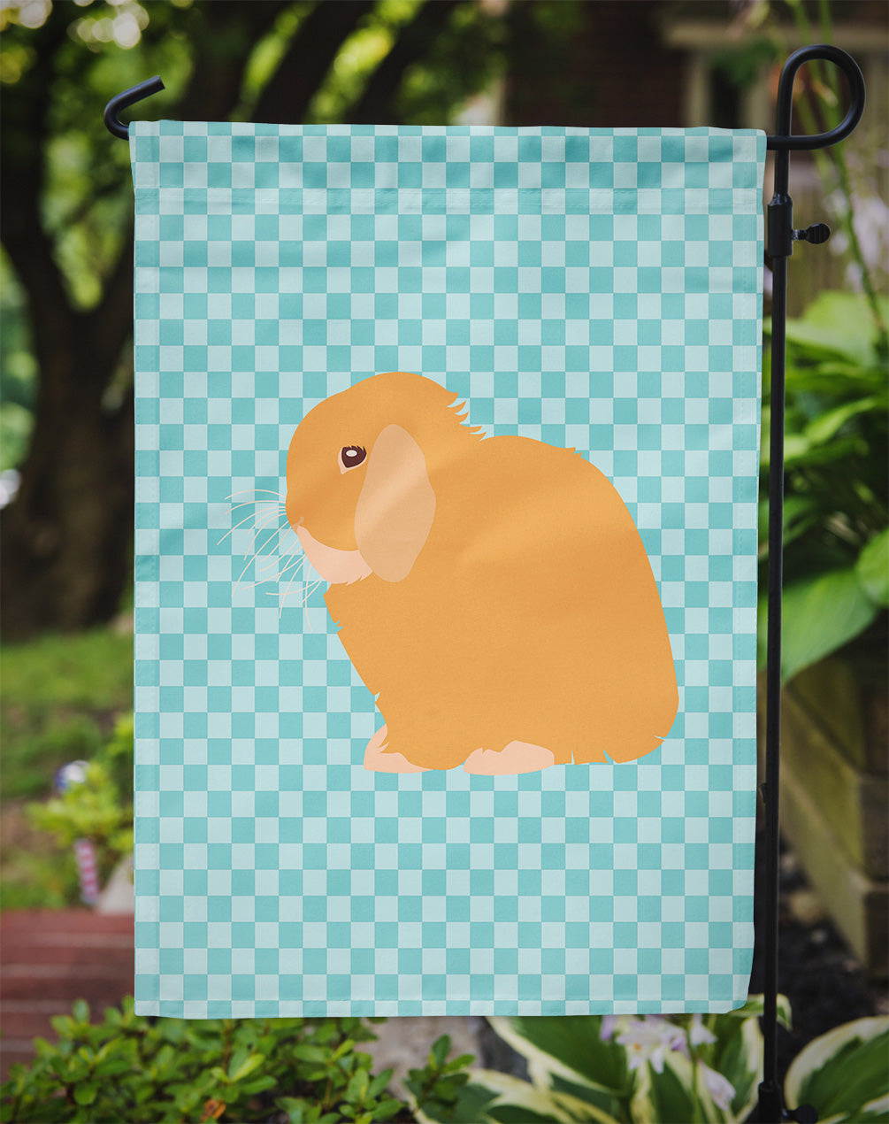 Holland Lop Rabbit Blue Check Flag Garden Size  the-store.com.