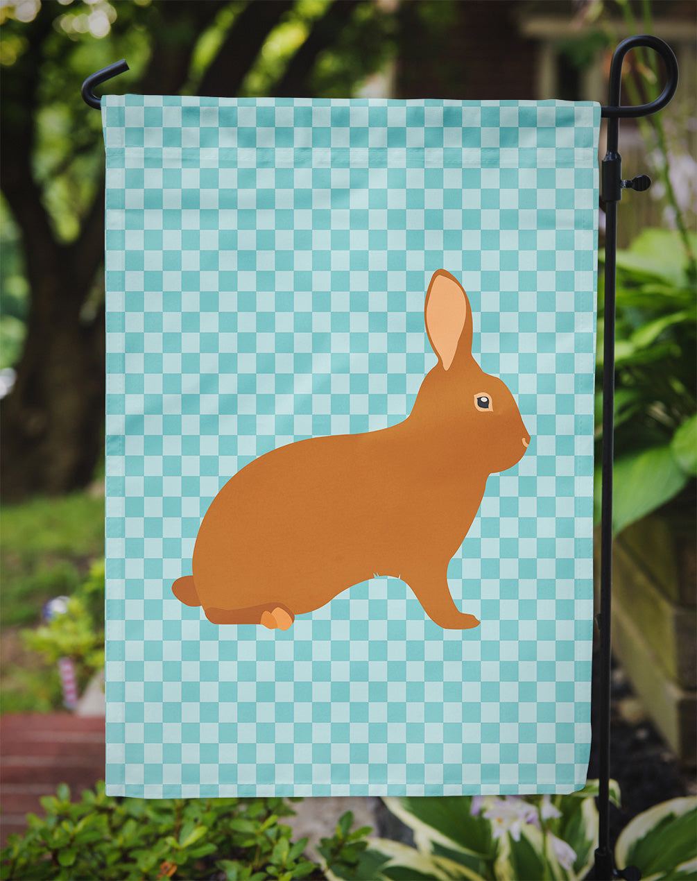 Rex Rabbit Blue Check Flag Garden Size  the-store.com.