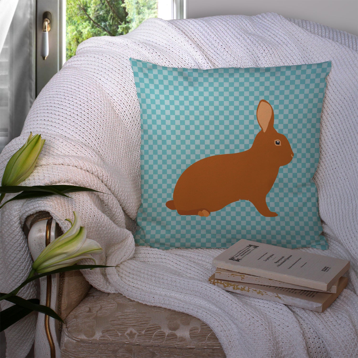 Rex Rabbit Blue Check Fabric Decorative Pillow BB8143PW1414 - the-store.com