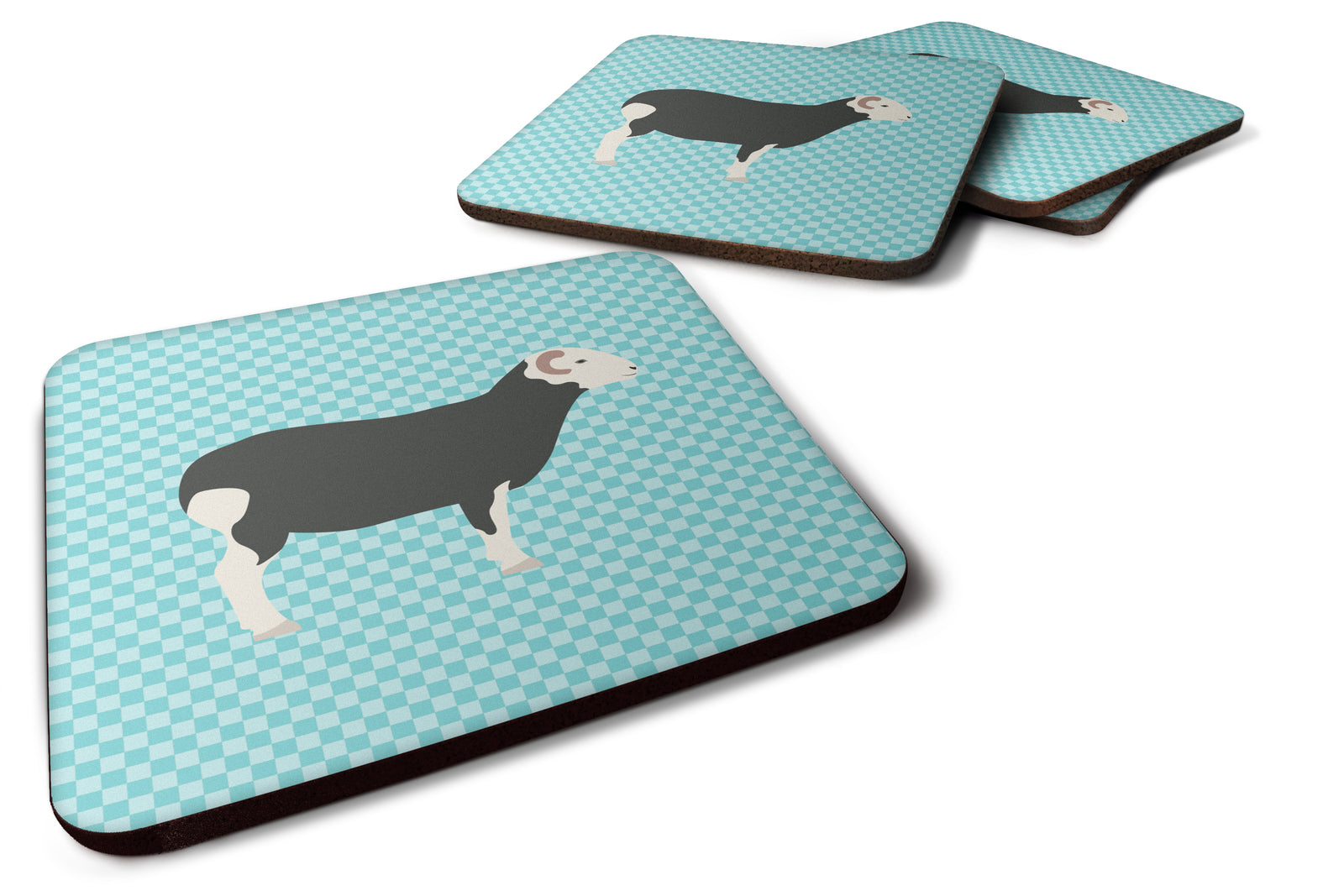 Herwick Sheep Blue Check Foam Coaster Set of 4 BB8144FC - the-store.com