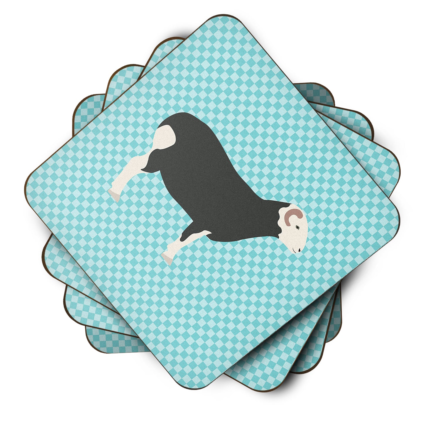 Herwick Sheep Blue Check Foam Coaster Set of 4 BB8144FC - the-store.com