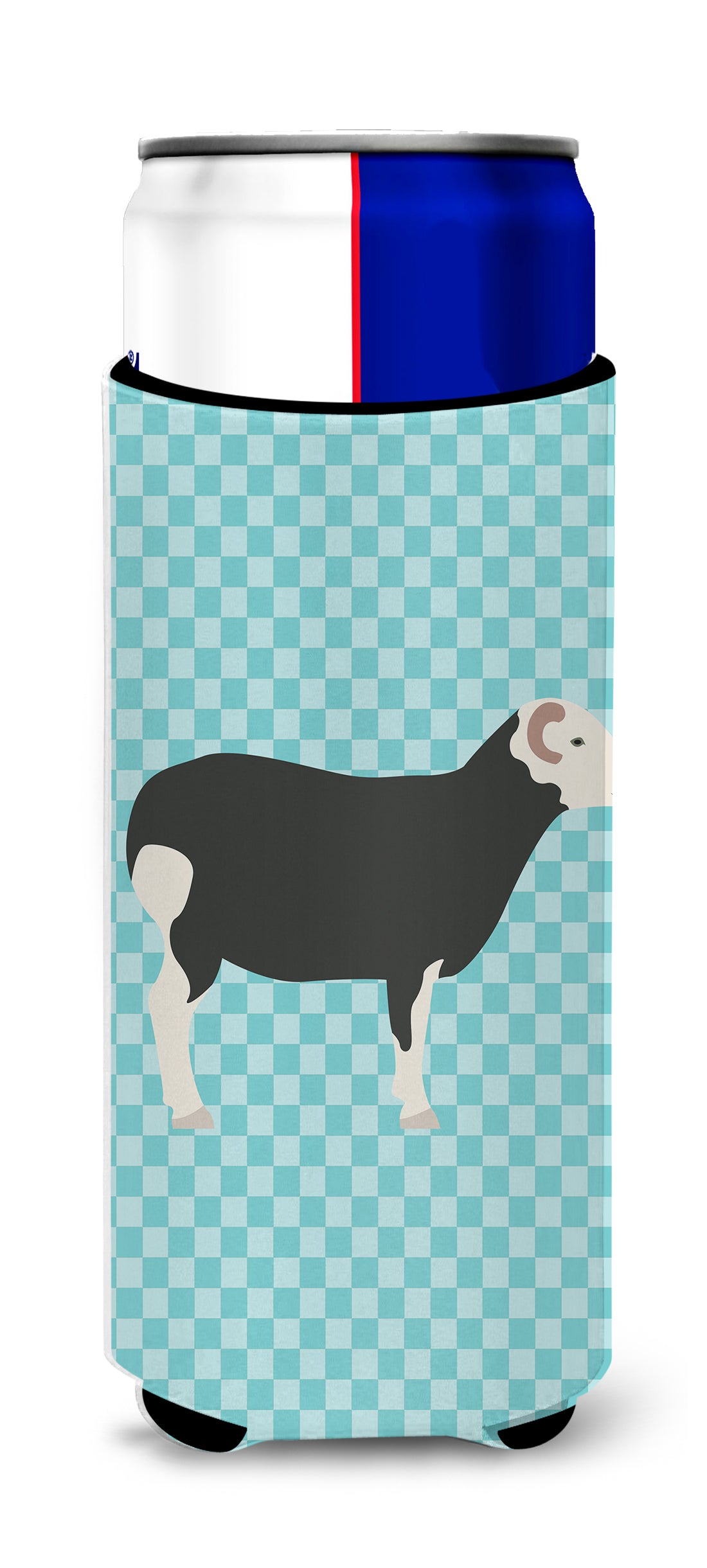 Herwick Sheep Blue Check  Ultra Hugger for slim cans  the-store.com.