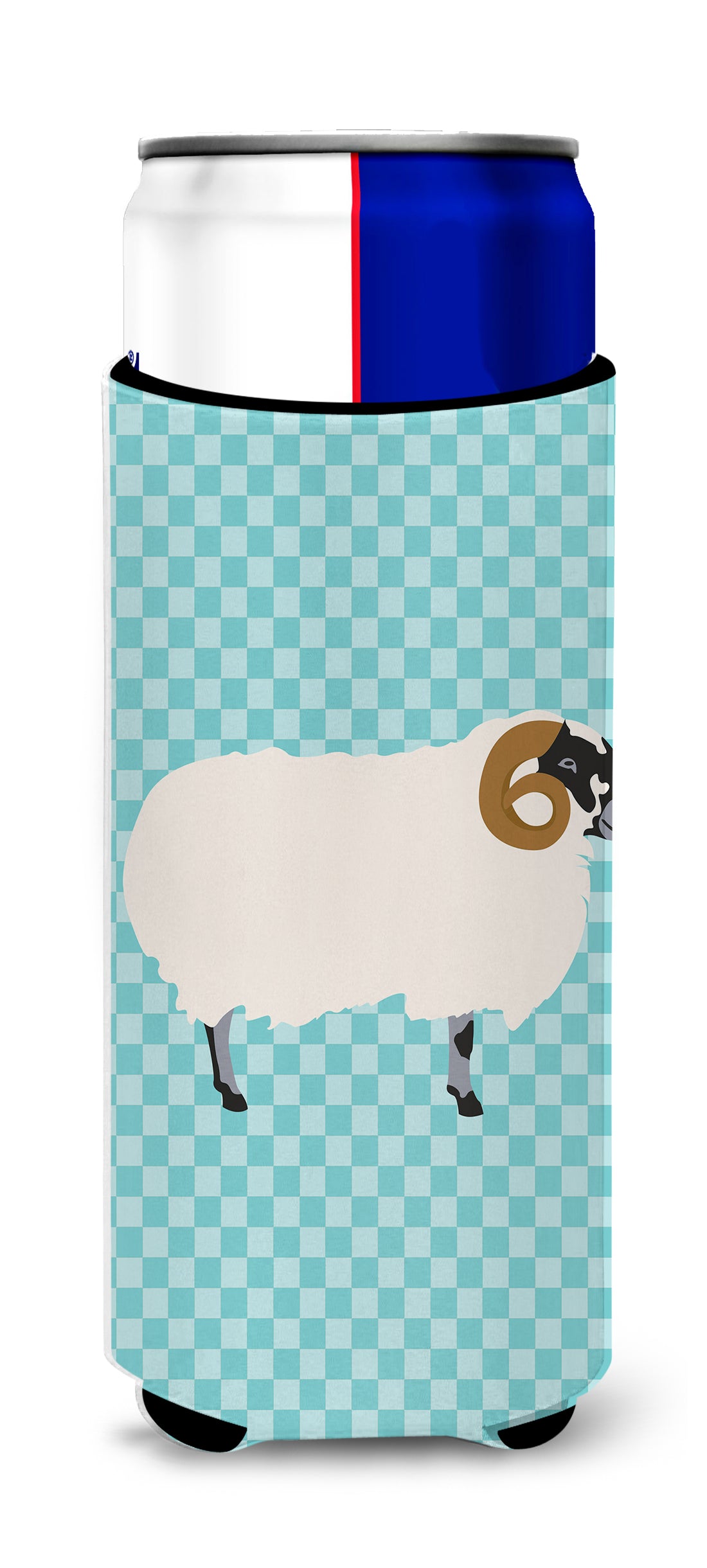 Scottish Blackface Sheep Blue Check  Ultra Hugger for slim cans  the-store.com.