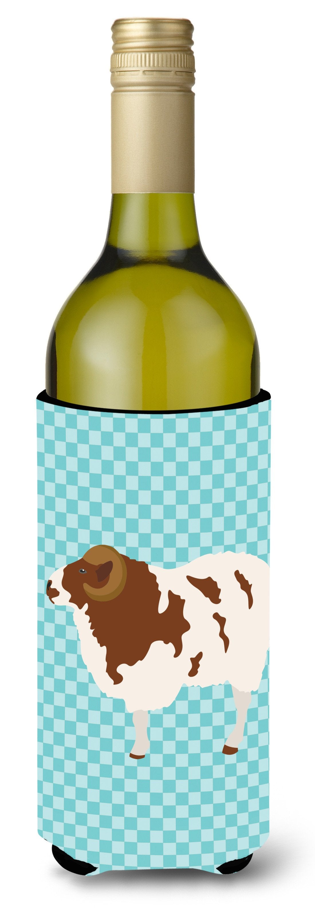 Jacob Sheep Blue Check Wine Bottle Beverge Insulator Hugger BB8149LITERK by Caroline's Treasures