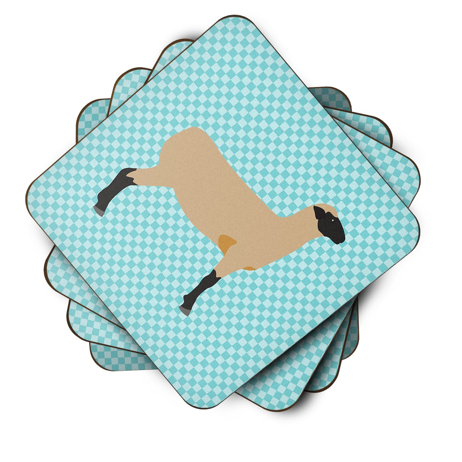 Hampshire Down Sheep Blue Check Foam Coaster Set of 4 BB8150FC - the-store.com