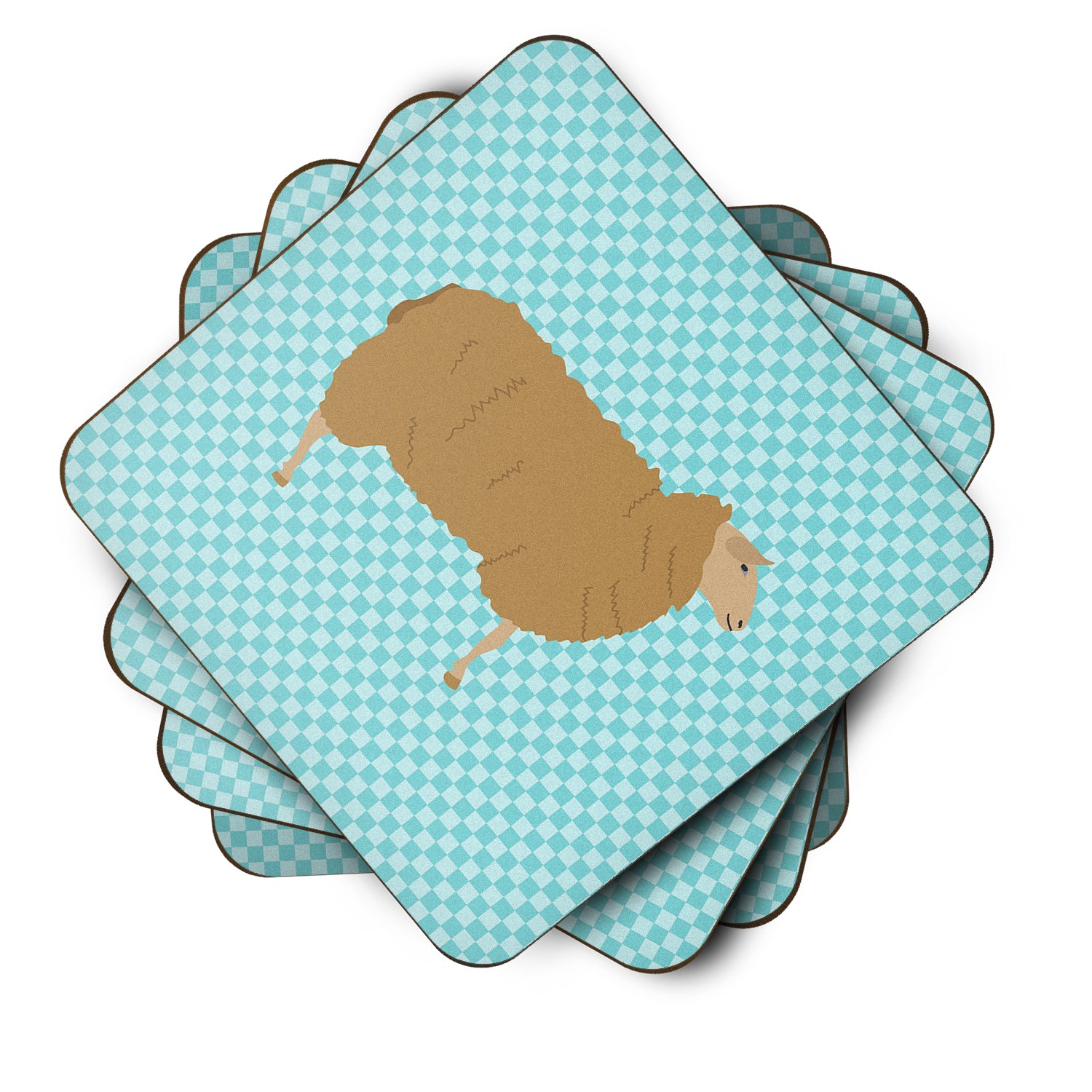 East Friesian Sheep Blue Check Foam Coaster Set of 4 BB8151FC - the-store.com