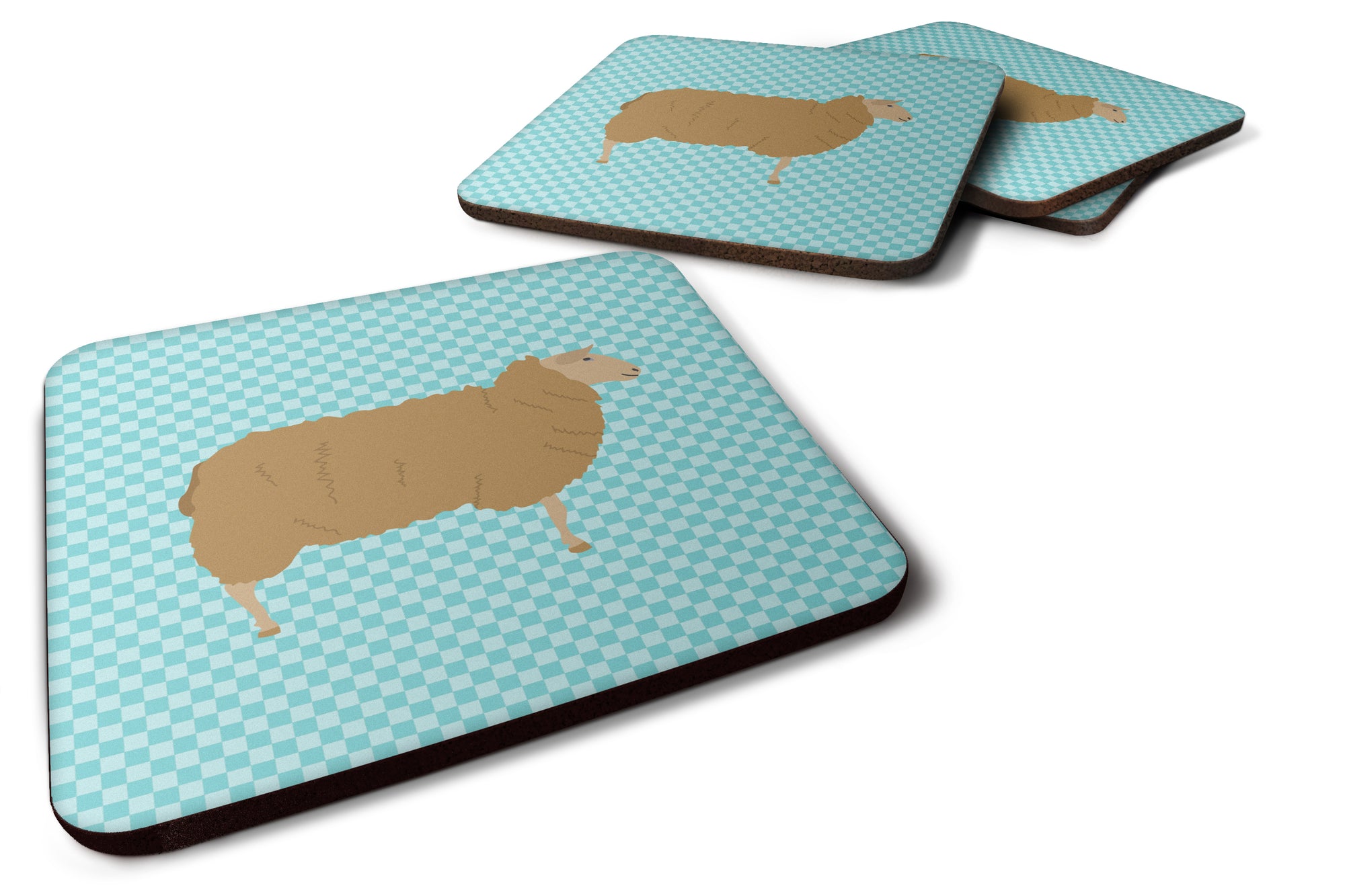 East Friesian Sheep Blue Check Foam Coaster Set of 4 BB8151FC - the-store.com