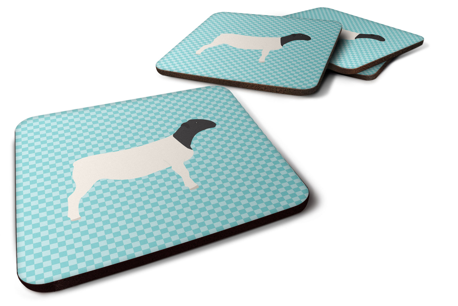 Dorper Sheep Blue Check Foam Coaster Set of 4 BB8152FC - the-store.com