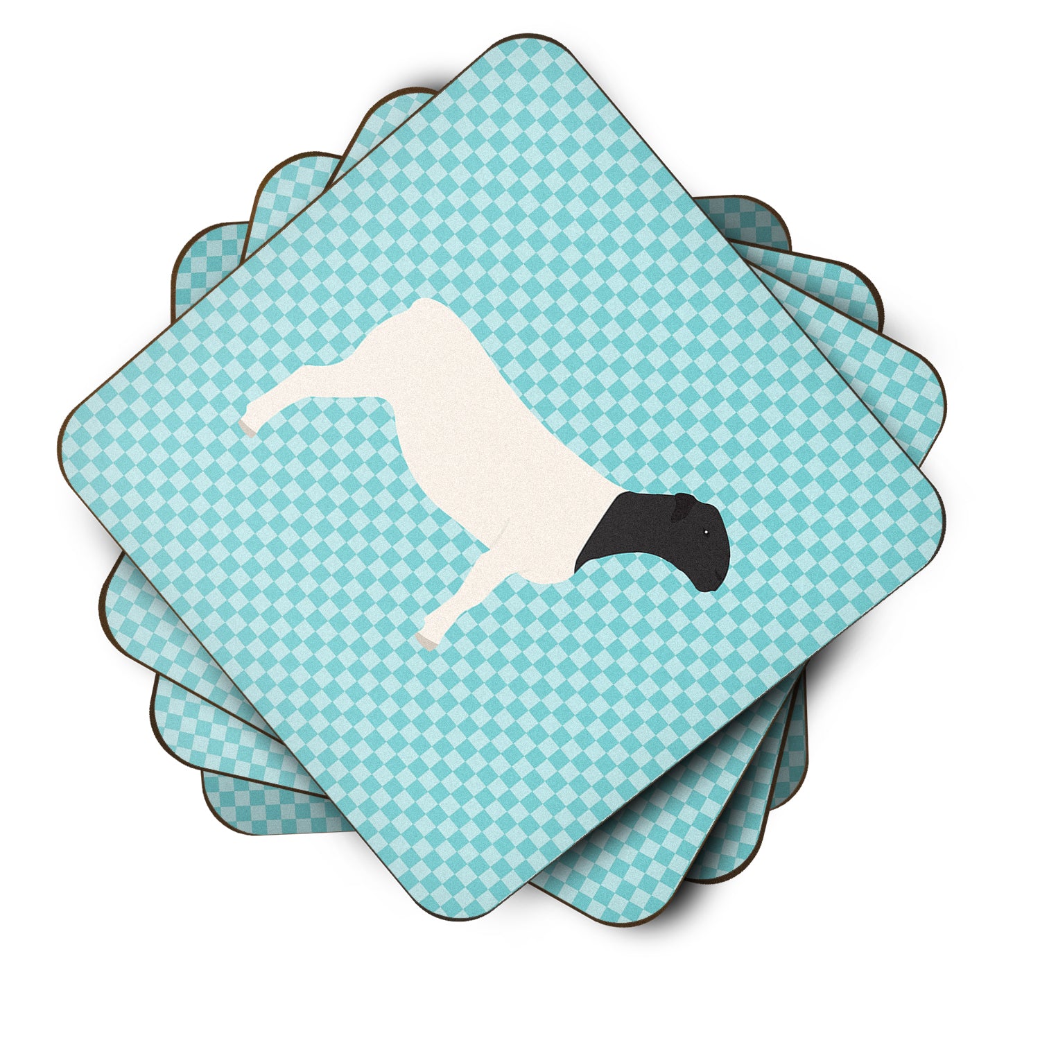 Dorper Sheep Blue Check Foam Coaster Set of 4 BB8152FC - the-store.com