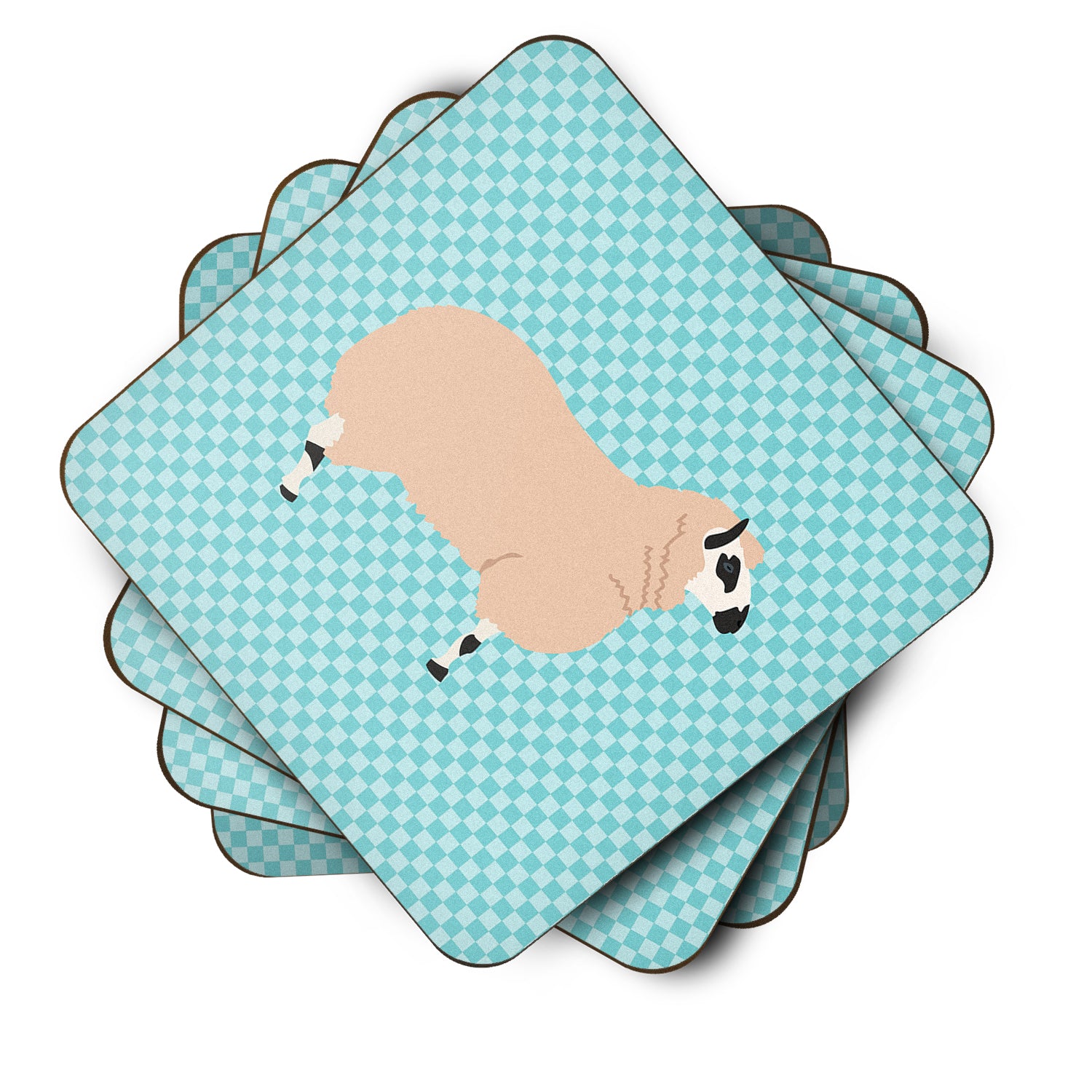 Kerry Hill Sheep Blue Check Foam Coaster Set of 4 BB8153FC - the-store.com