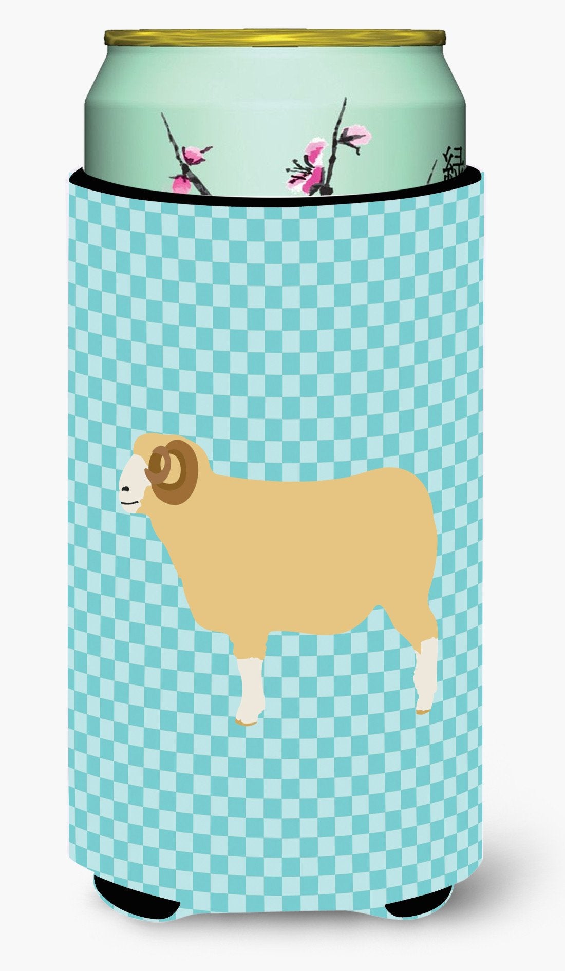 Horned Dorset Sheep Blue Check Tall Boy Beverage Insulator Hugger BB8154TBC by Caroline&#39;s Treasures