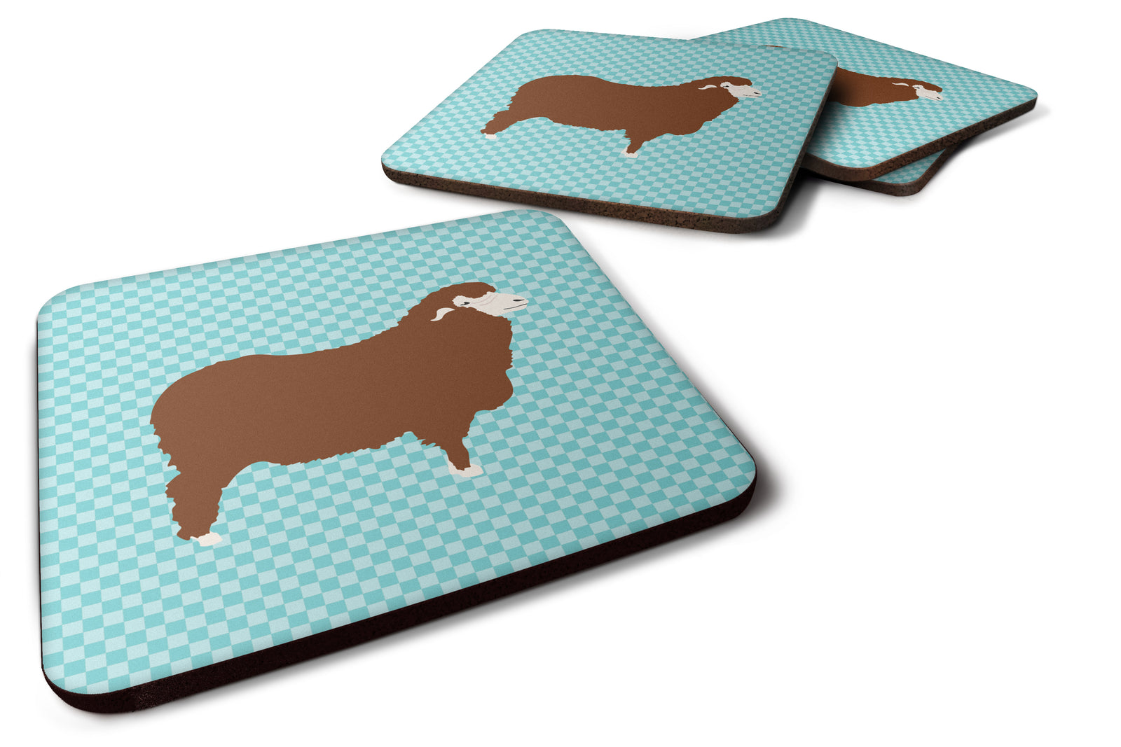 Merino Sheep Blue Check Foam Coaster Set of 4 BB8155FC - the-store.com