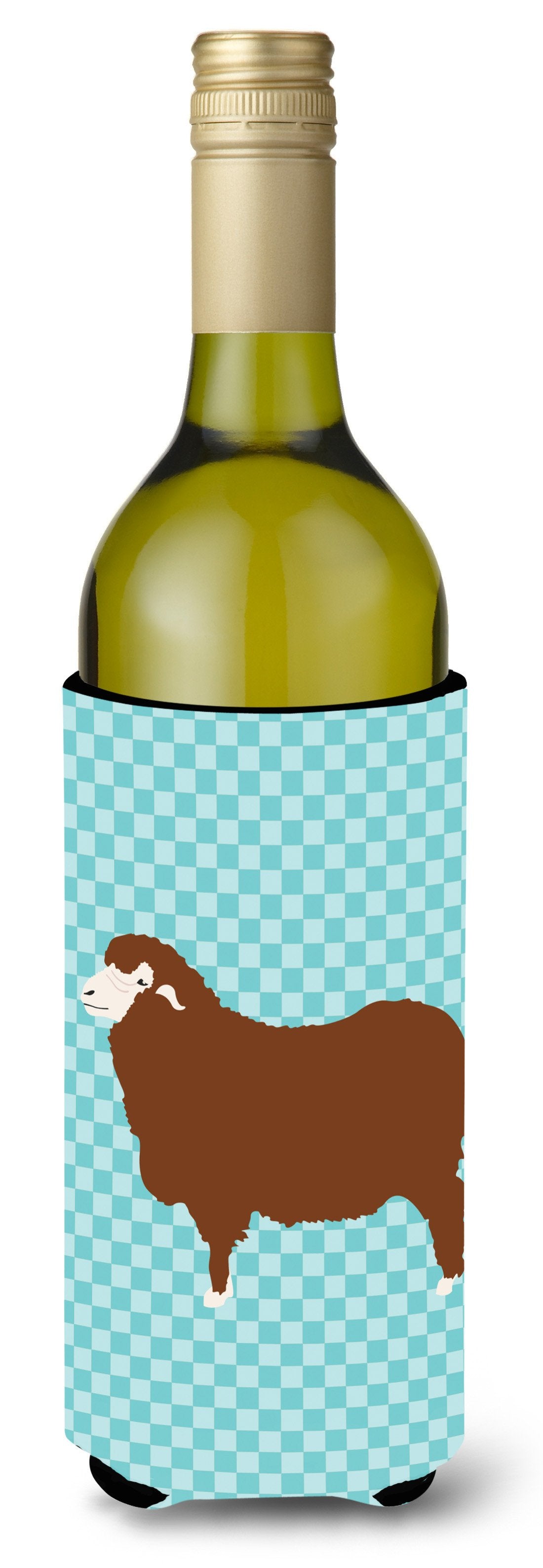 Merino Sheep Blue Check Wine Bottle Beverge Insulator Hugger BB8155LITERK by Caroline&#39;s Treasures