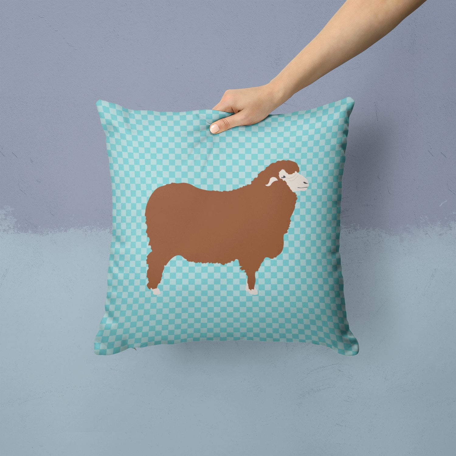 Merino Sheep Blue Check Fabric Decorative Pillow BB8155PW1414 - the-store.com