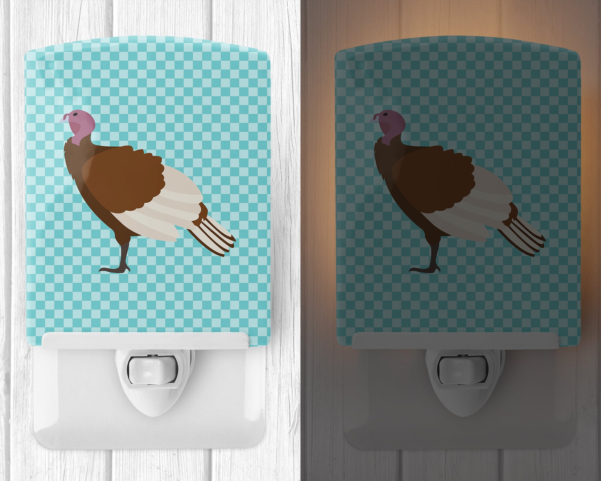 Bourbon Red Turkey Hen Blue Check Ceramic Night Light BB8156CNL - the-store.com