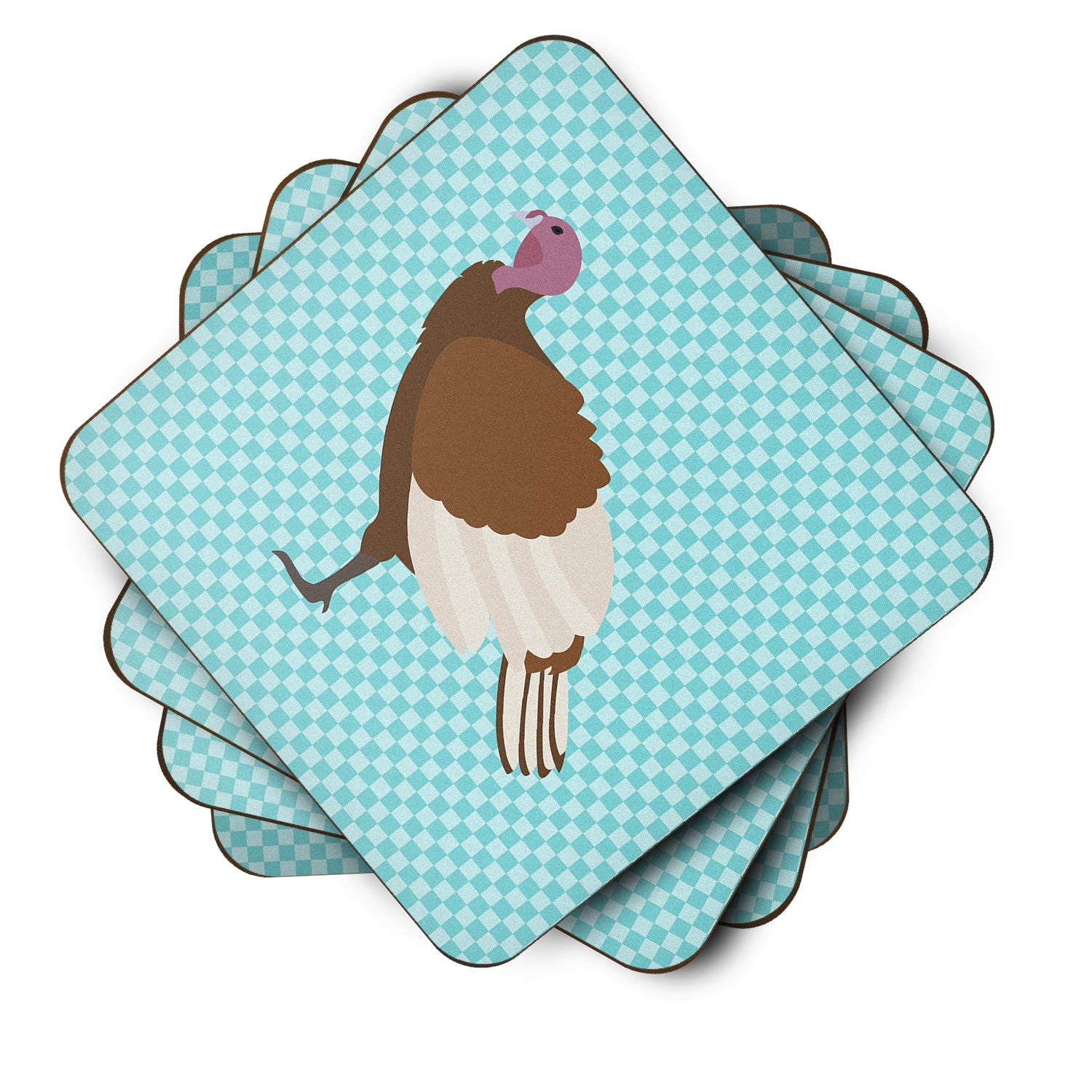 Bourbon Red Turkey Hen Blue Check Foam Coaster Set of 4 BB8156FC - the-store.com