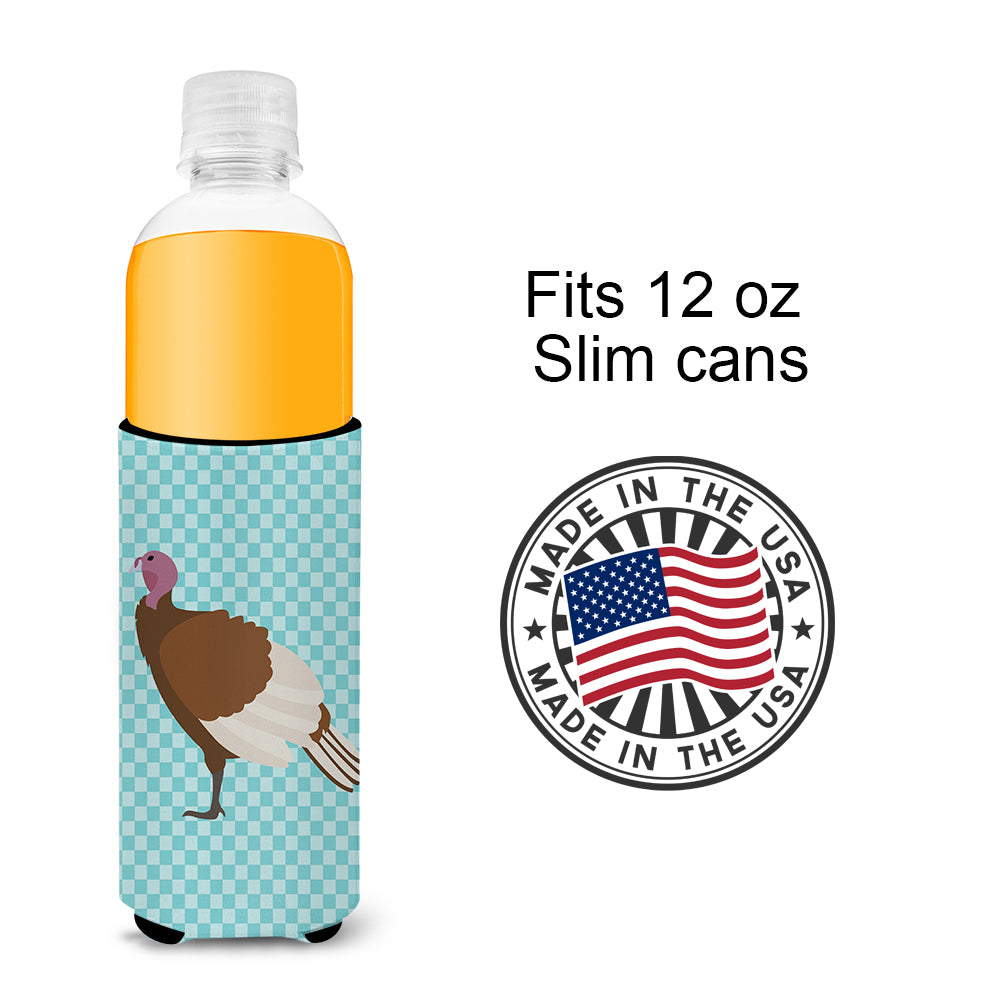 Bourbon Red Turkey Hen Blue Check  Ultra Hugger for slim cans  the-store.com.
