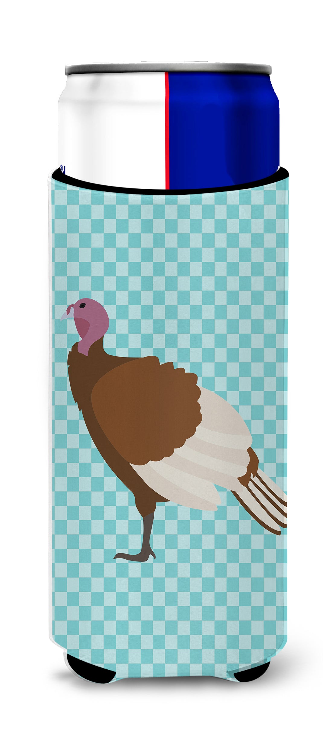 Bourbon Red Turkey Hen Blue Check  Ultra Hugger for slim cans  the-store.com.